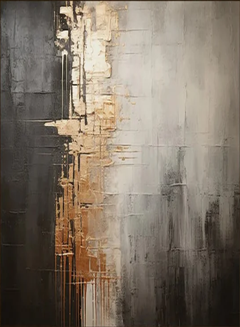 Industrial Abstract with Gold Accents Textured Modern Wall Art #MM232