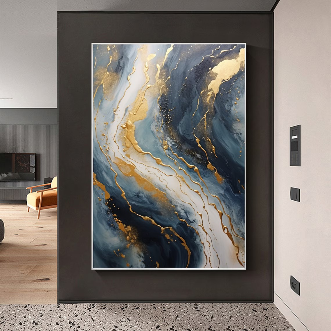 Dynamic Gold Foil Luxury Wall Art with Abstract Marble Texture #MM434
