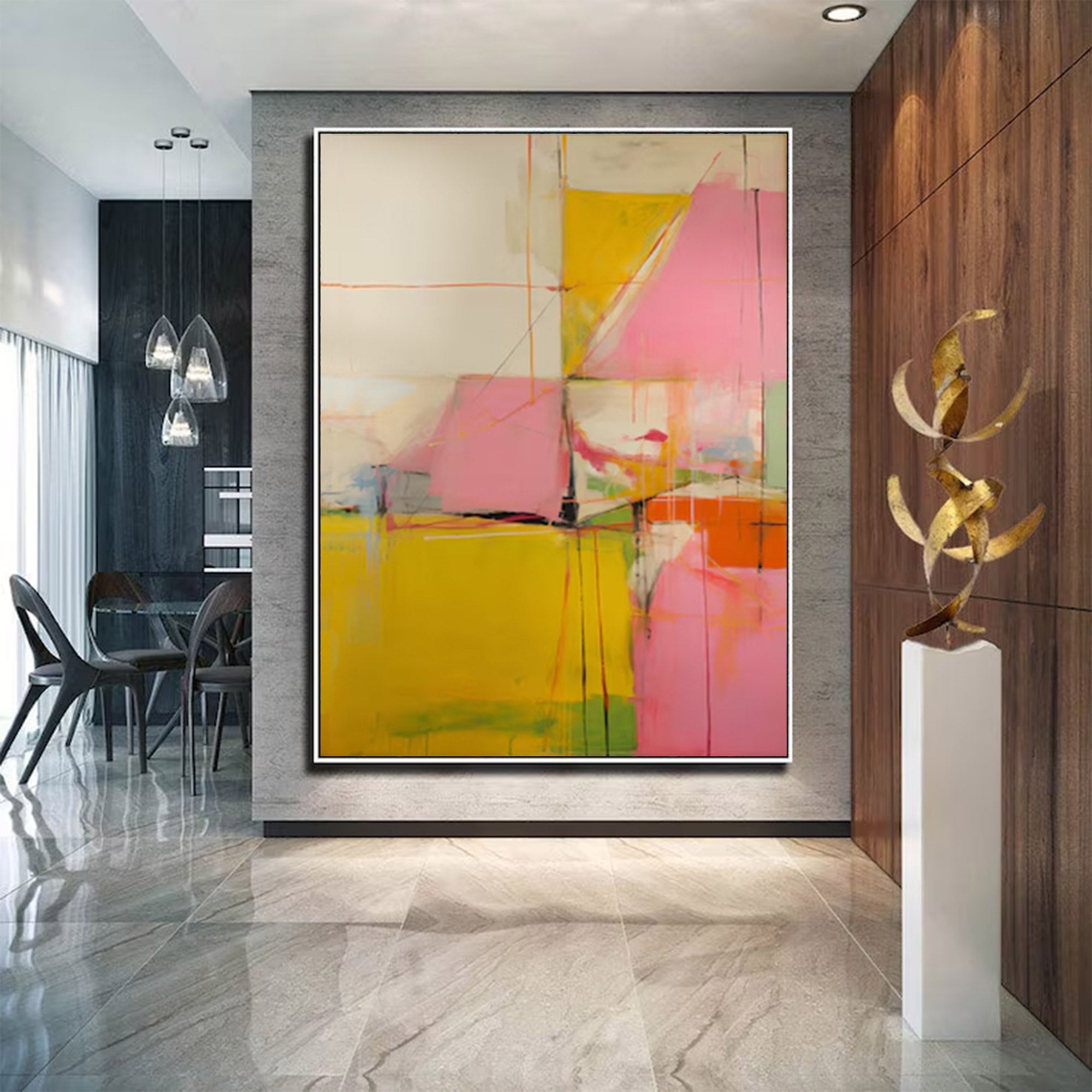 Contemporary Art Piece - Large Dynamic Lines & Color | KelorArt #AG 098