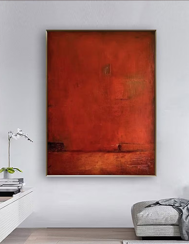 Red Wabi Sabi Abstract Canvas, Large Minimalist Wall Art #MM441