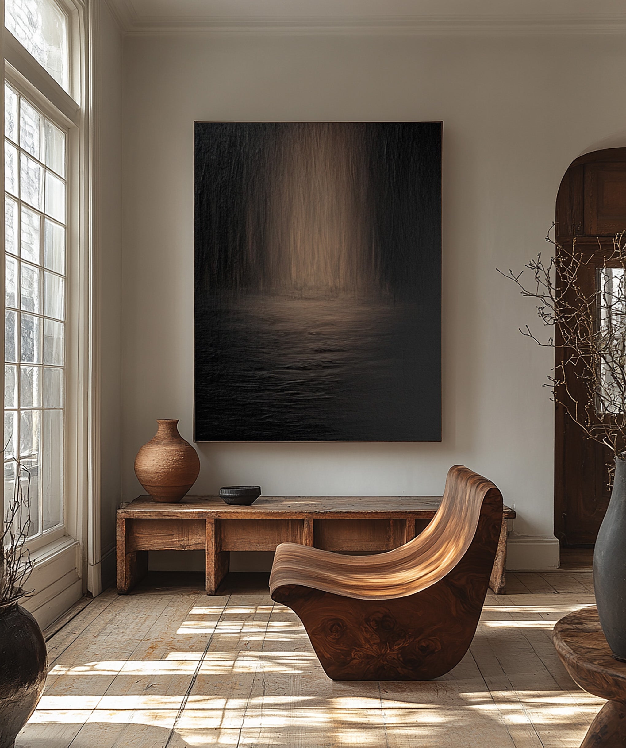 Nocturne Waters: Modern Dark Abstract with Subtle Reflections #MM566