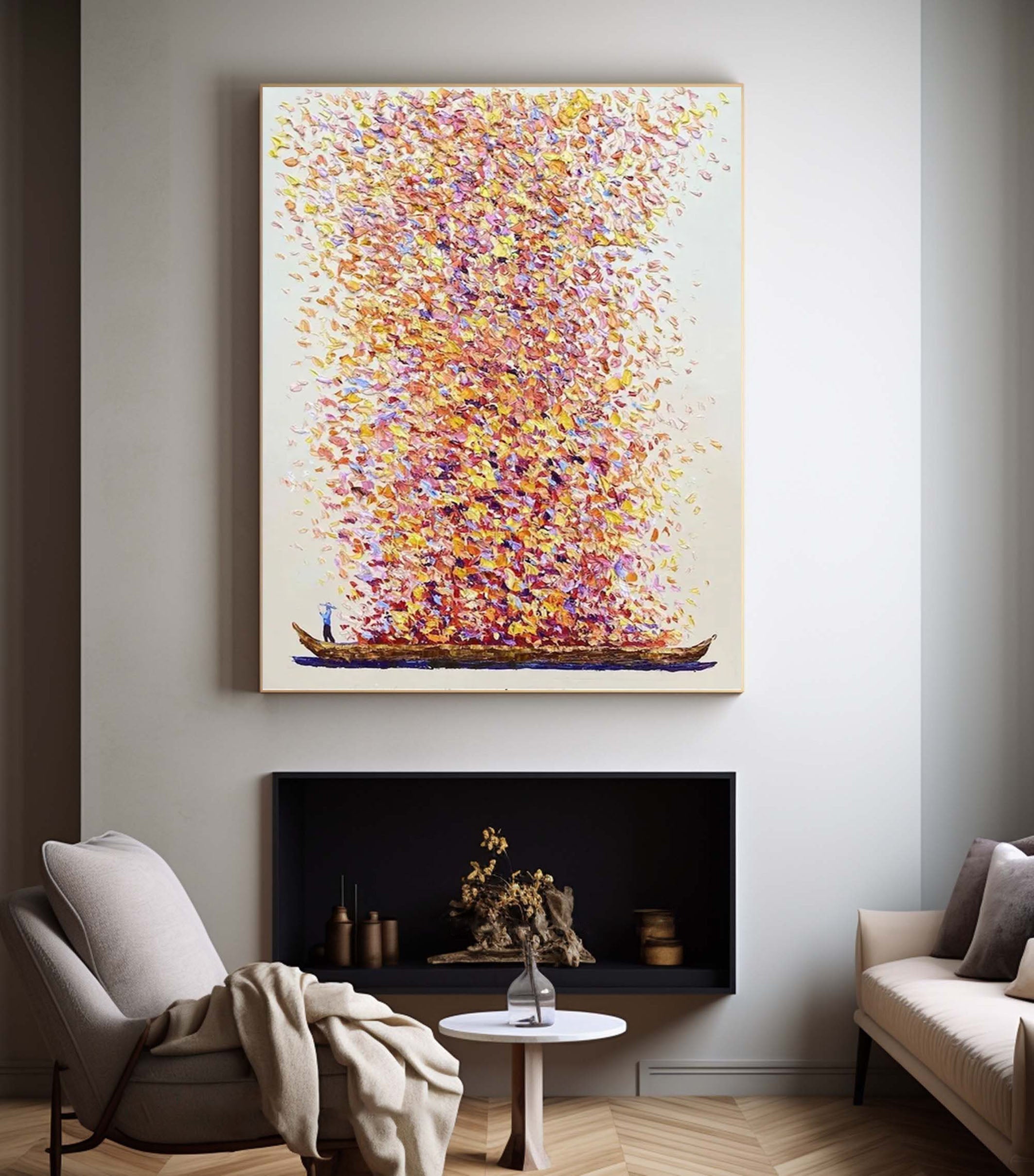لوحة فنية تجريدية نابضة بالحياة على شكل قارب من القماش للديكور الحديث #AB046