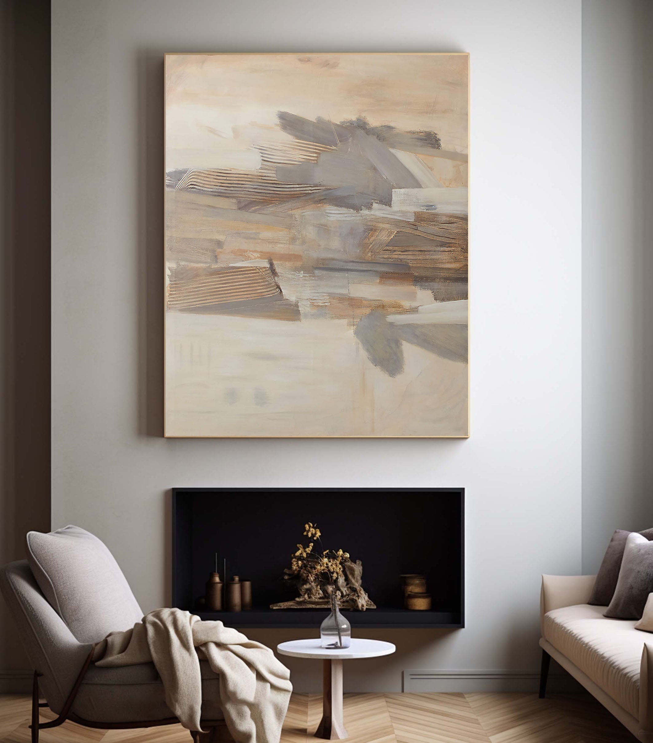 لوحة فنية جدارية معاصرة تجريدية مخططة بألوان الأرض #MM362