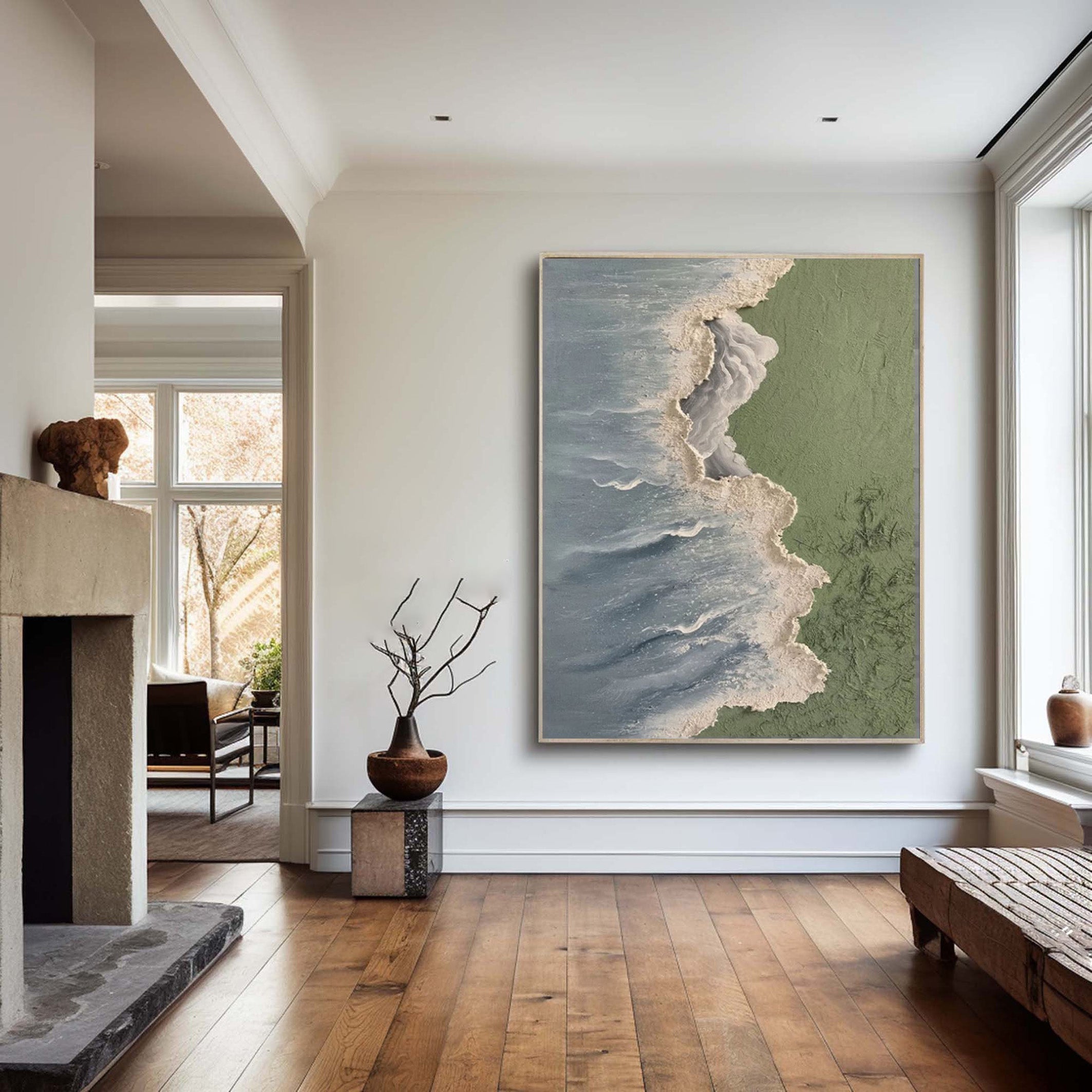 Where Land Meets Sea: Textured Overhead Beach Wall Art #MM524