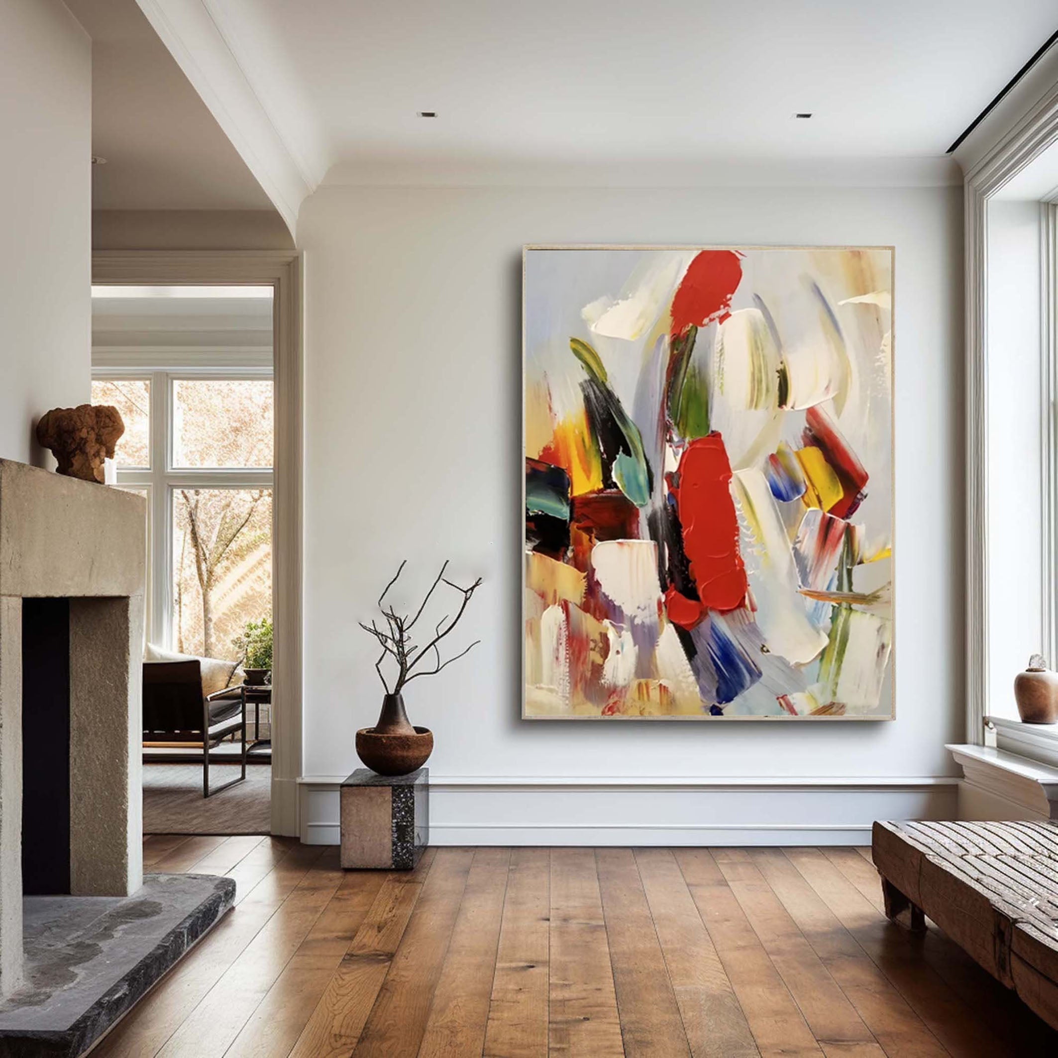 لوحة فنية تجريدية زاهية الألوان بضربات فرشاة جريئة #AB034