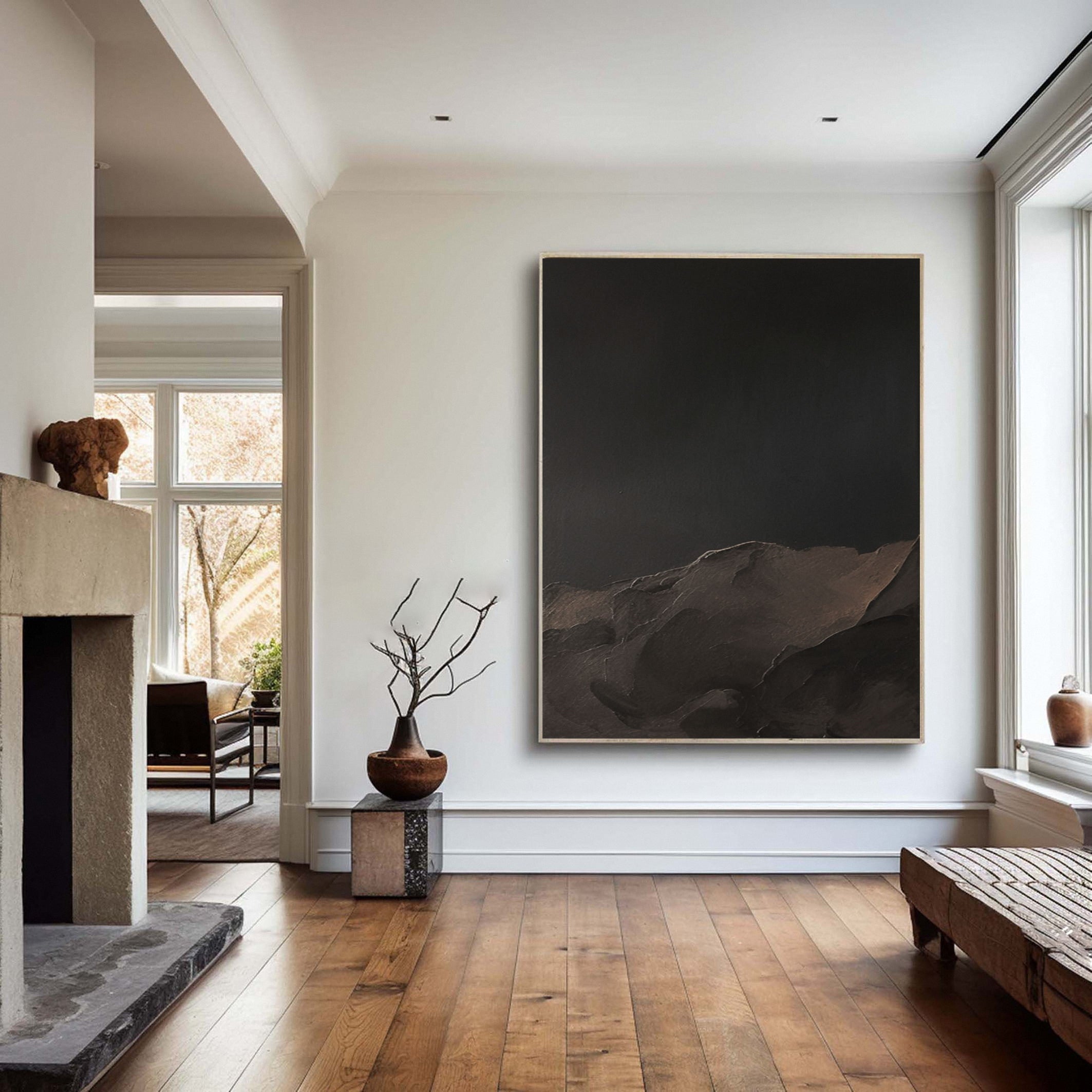 Snowy Mountain In Dark Textured Abstract Wall Art #MM505