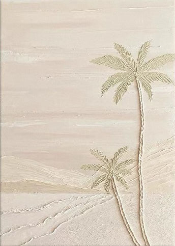 Sandy Palms: Contemporary Neutral Painting, Tactile Beach Scene #MM506