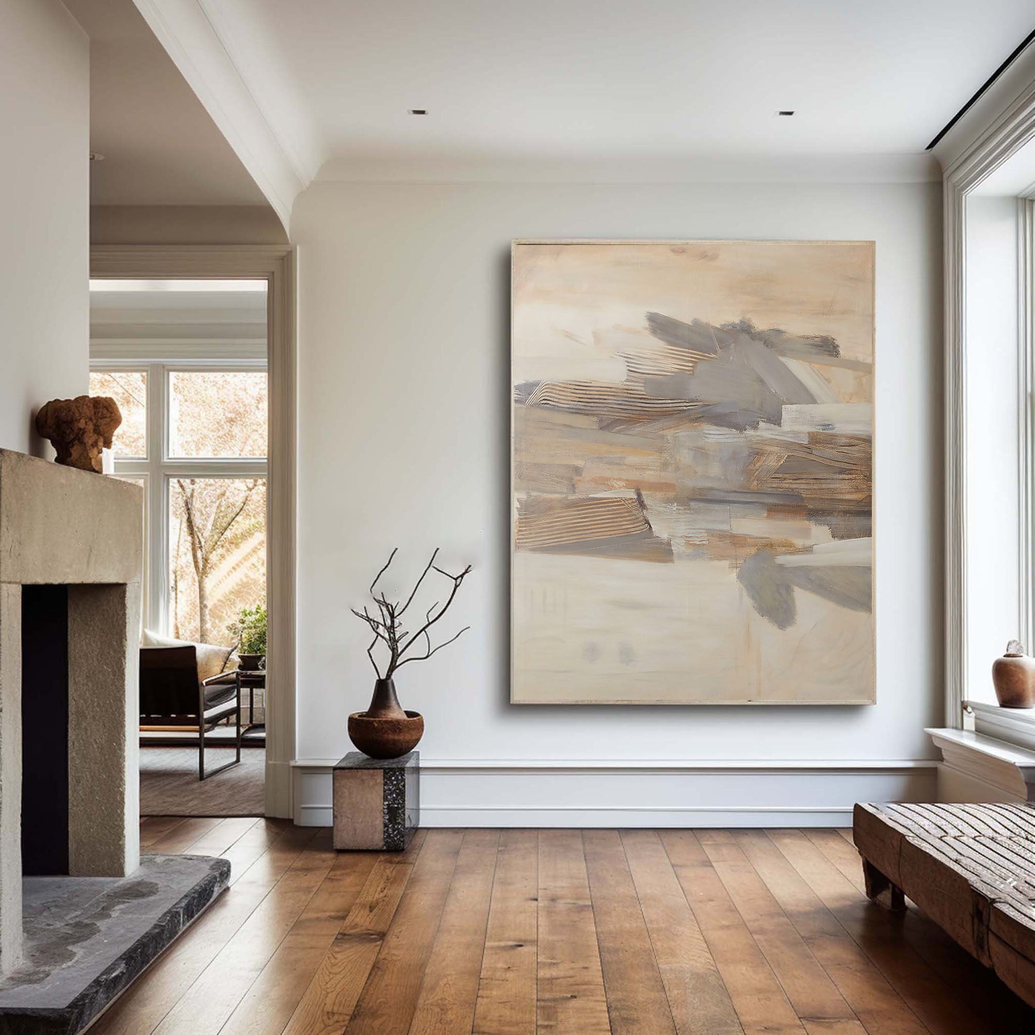 لوحة فنية جدارية معاصرة تجريدية مخططة بألوان الأرض #MM362