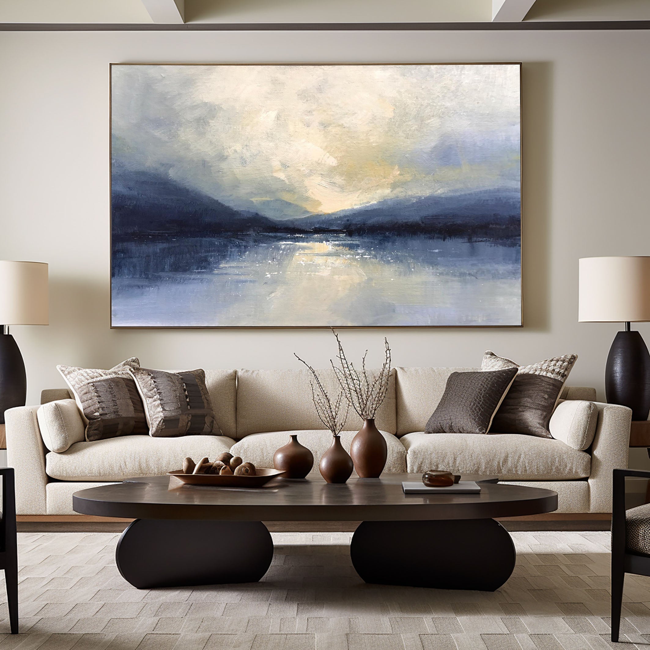 Modern Lakeview Artwork Abstract Oil Painting for House #AB015