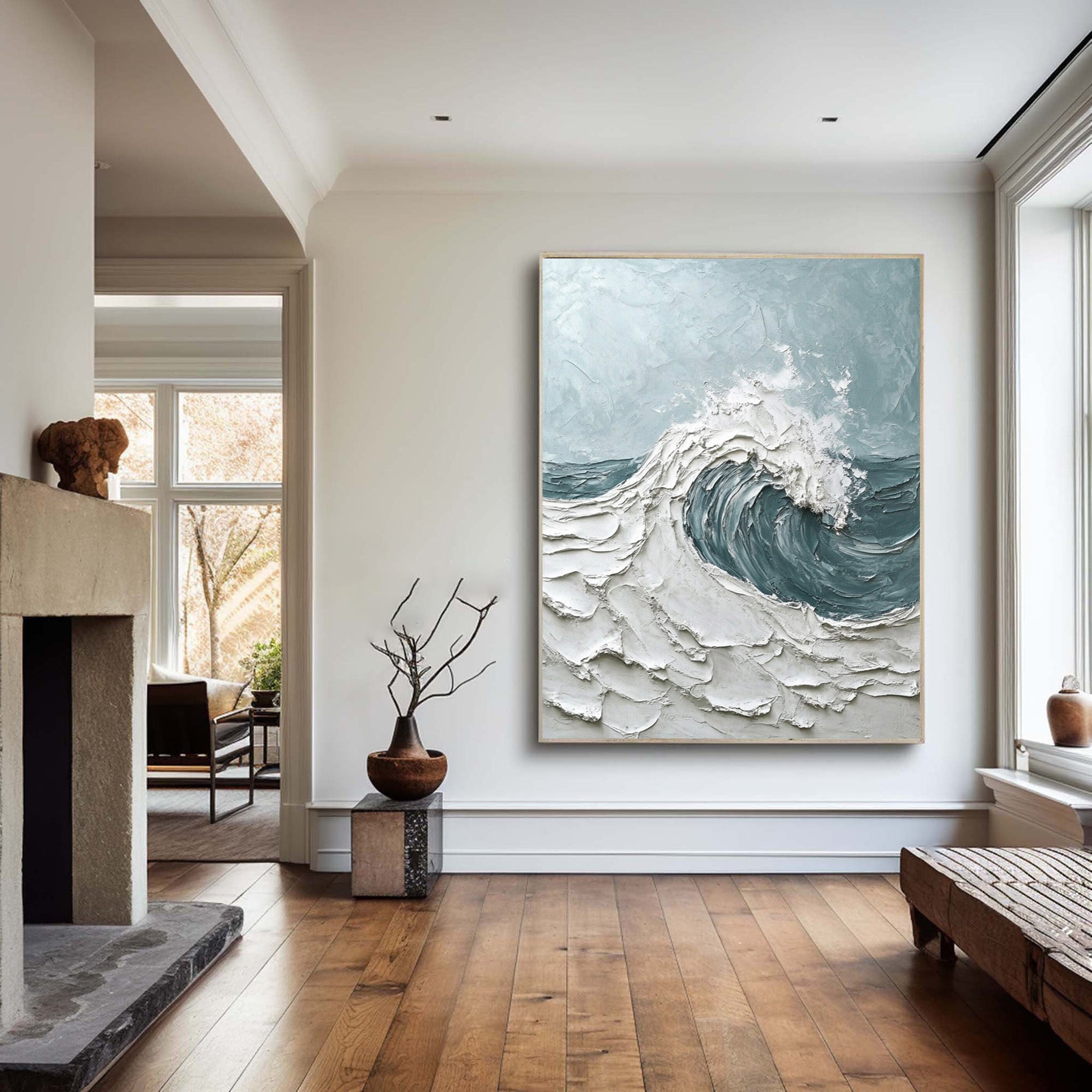Textured Ocean Wave Painting with Bold Impasto for Decor #MM564