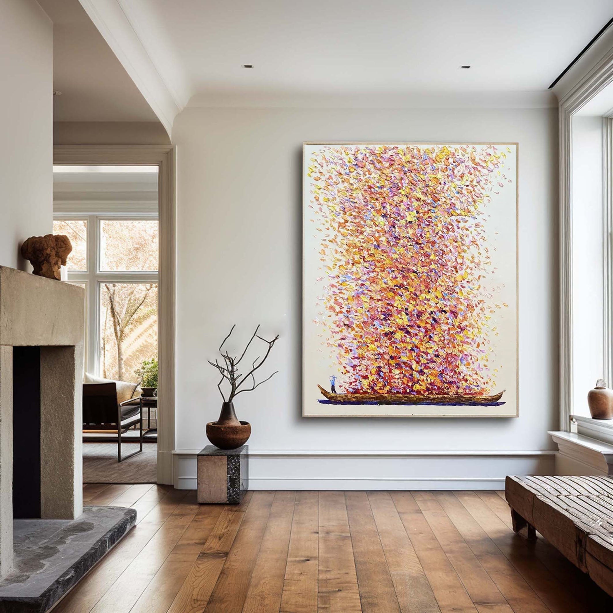 لوحة فنية تجريدية نابضة بالحياة على شكل قارب من القماش للديكور الحديث #AB046