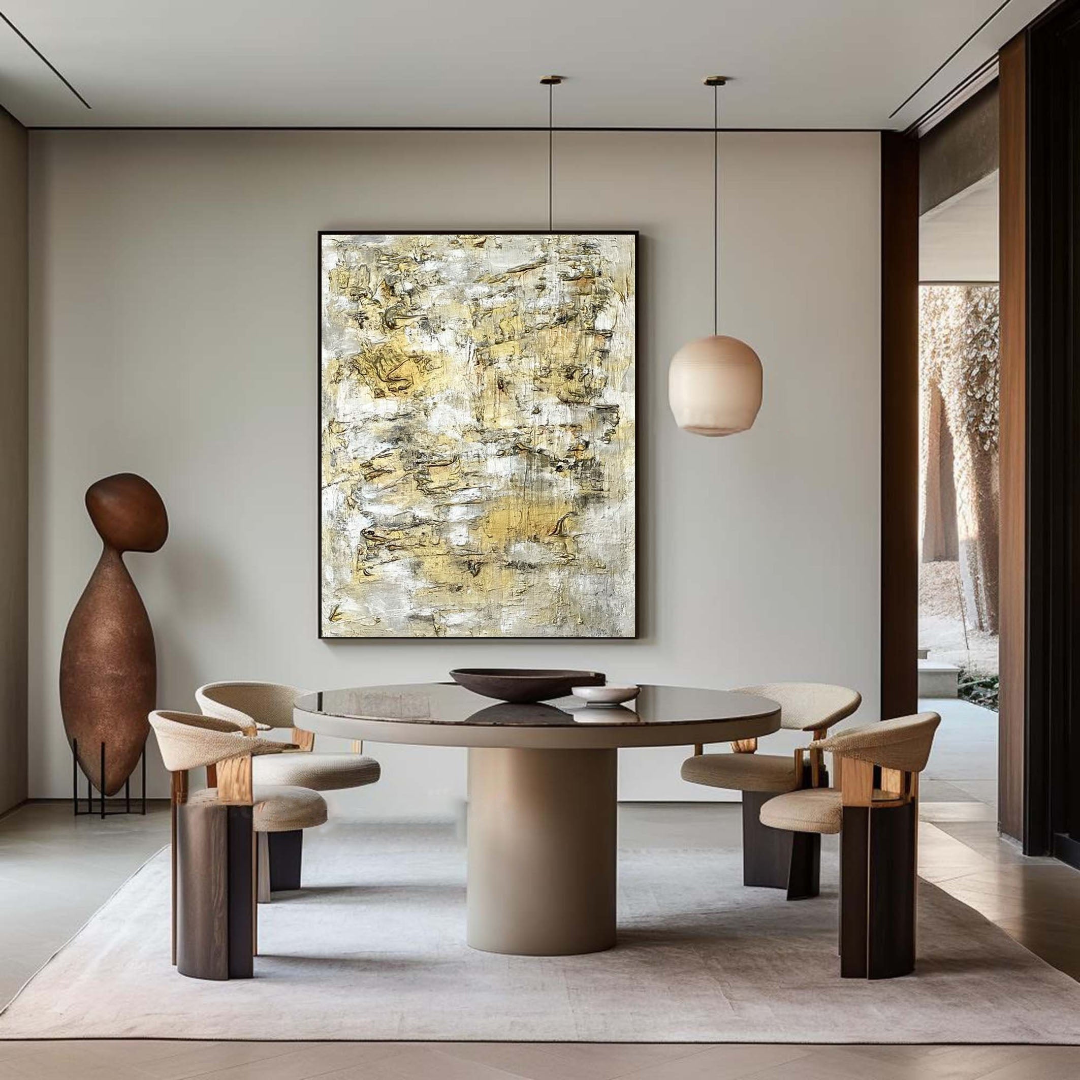 لوحة فنية جدارية حديثة بلمسات ذهبية، تصميم داخلي أنيق #AB026