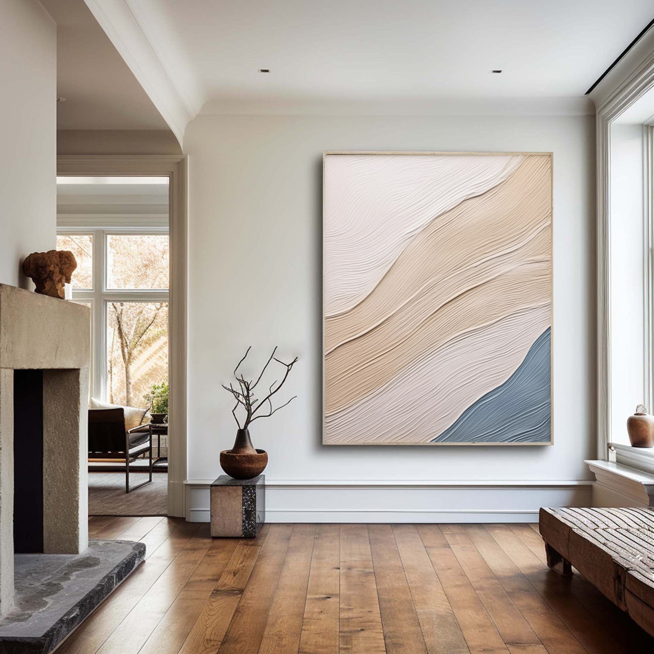 Sculpted Serenity: 3D Textured Abstract, Minimalist Organic Art #MM523