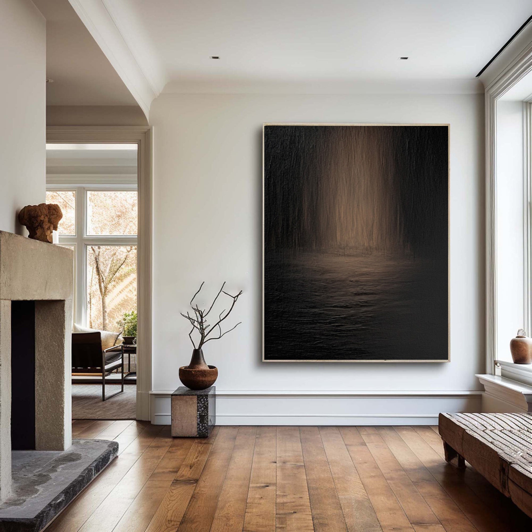 Nocturne Waters: Modern Dark Abstract with Subtle Reflections #MM566