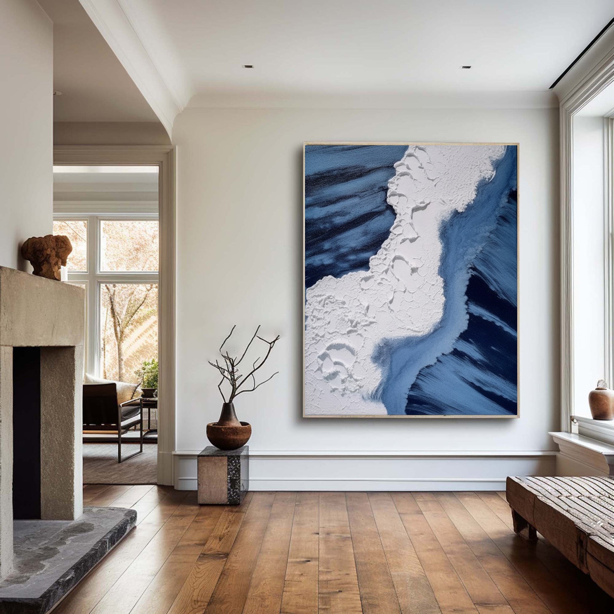 Whitecaps Embrace: Impasto Ocean Painting, Dynamic Coastal Art #MM521