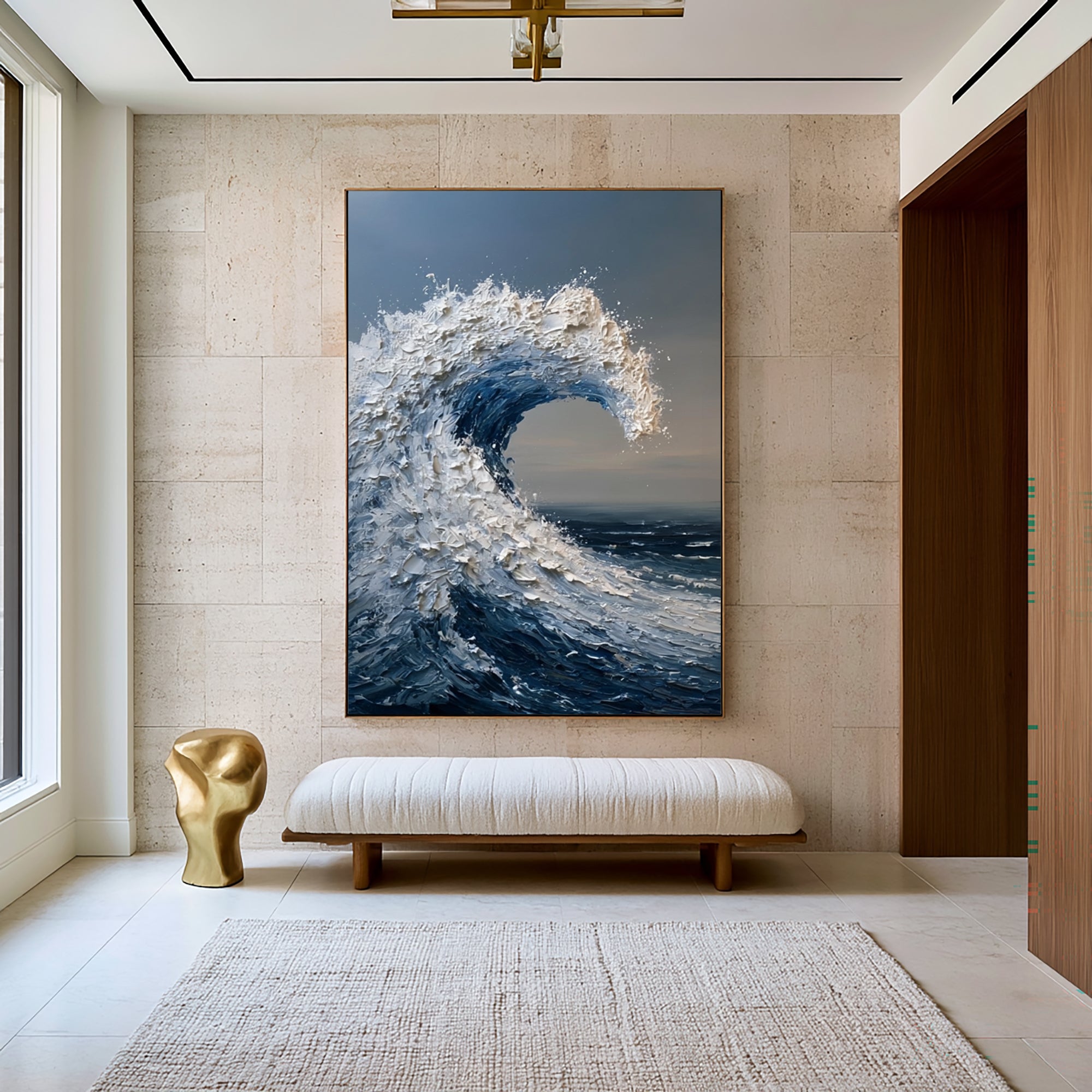 Large Textured Ocean Wave Wall Art Hand Painted Oil Painting Seascape Cowboy Cowgirl Inspired Vintage Americana Artwork Modern Home Decor