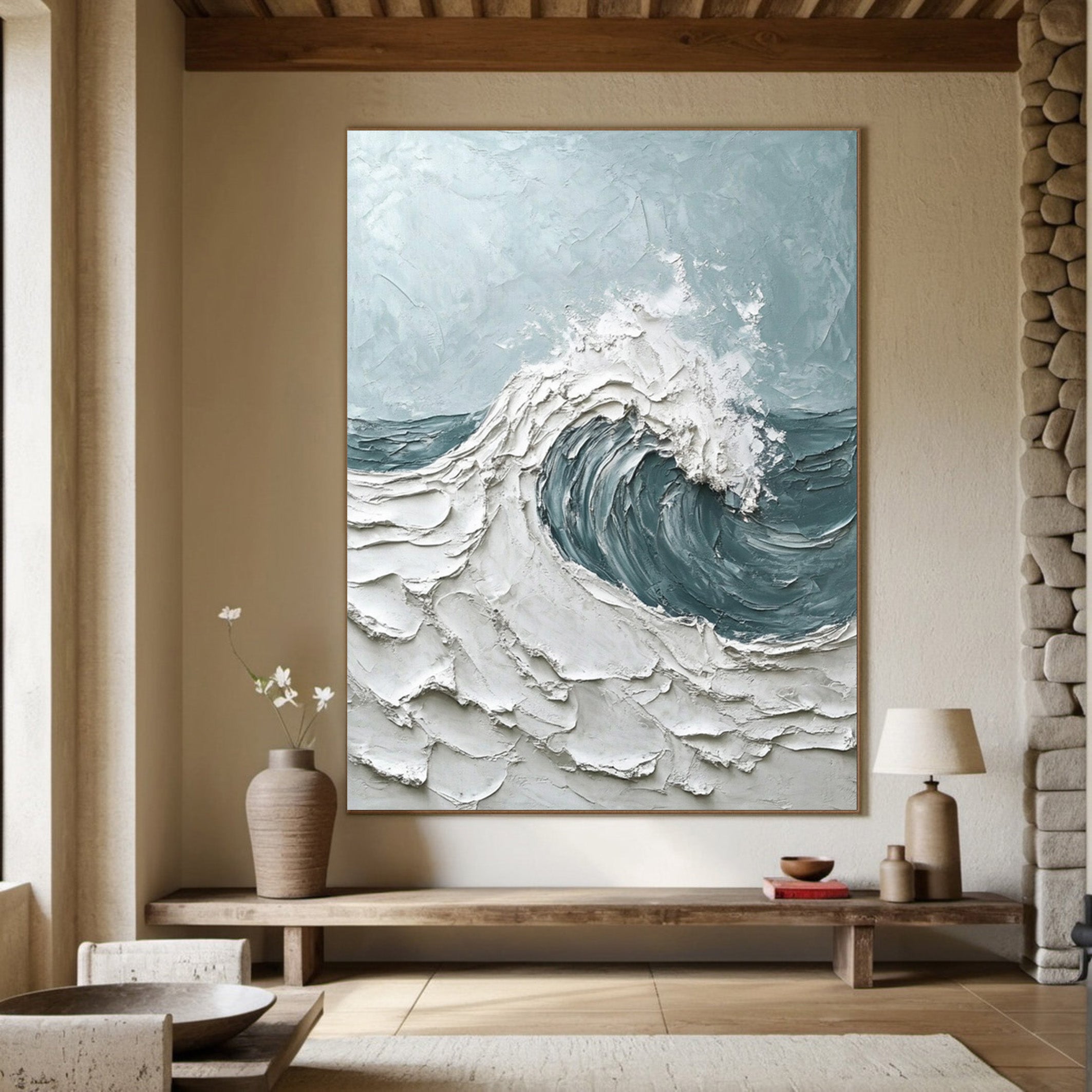 Textured Ocean Wave Painting with Bold Impasto for Decor #MM564