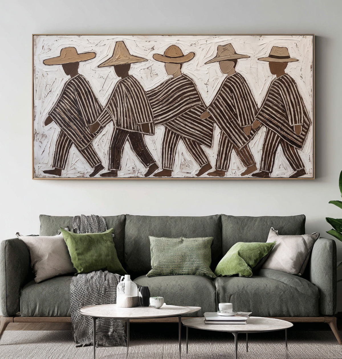 Earthy Folk Art Painting, Cultural Figurative Wall Decor, Textured Artwork
