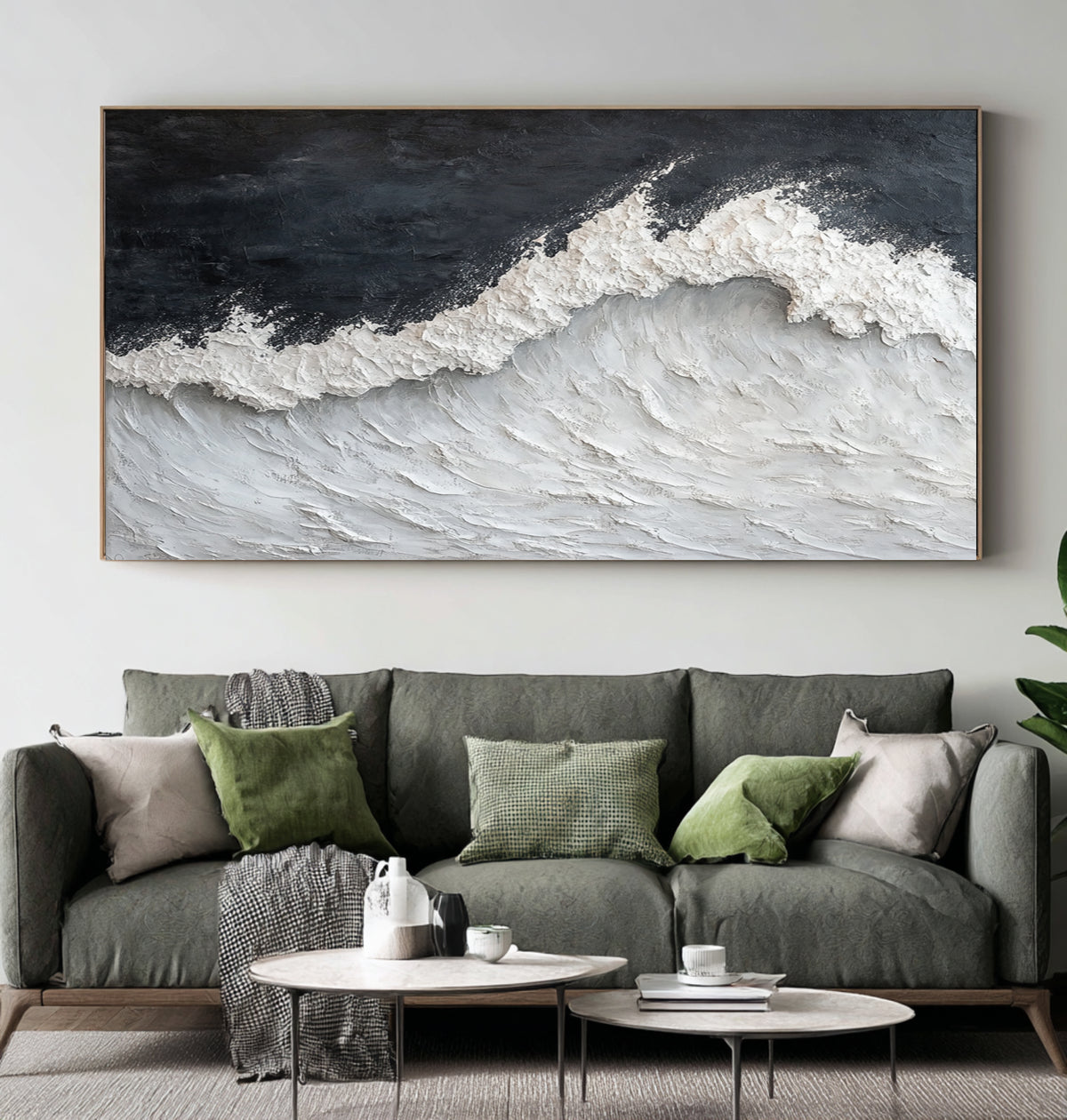 Stormy Sea Waves Textured Coastal Artwork Handmade Ocean Painting Gray White Contemporary Wall Decor
