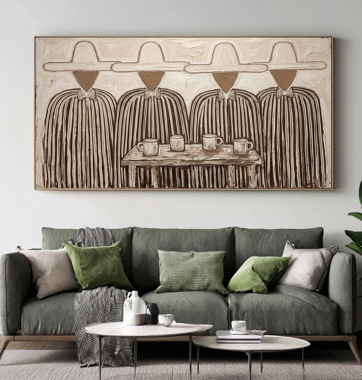 The Gathering Place Folk Art Painting Four Figures Textured Hand Painted Wall Art