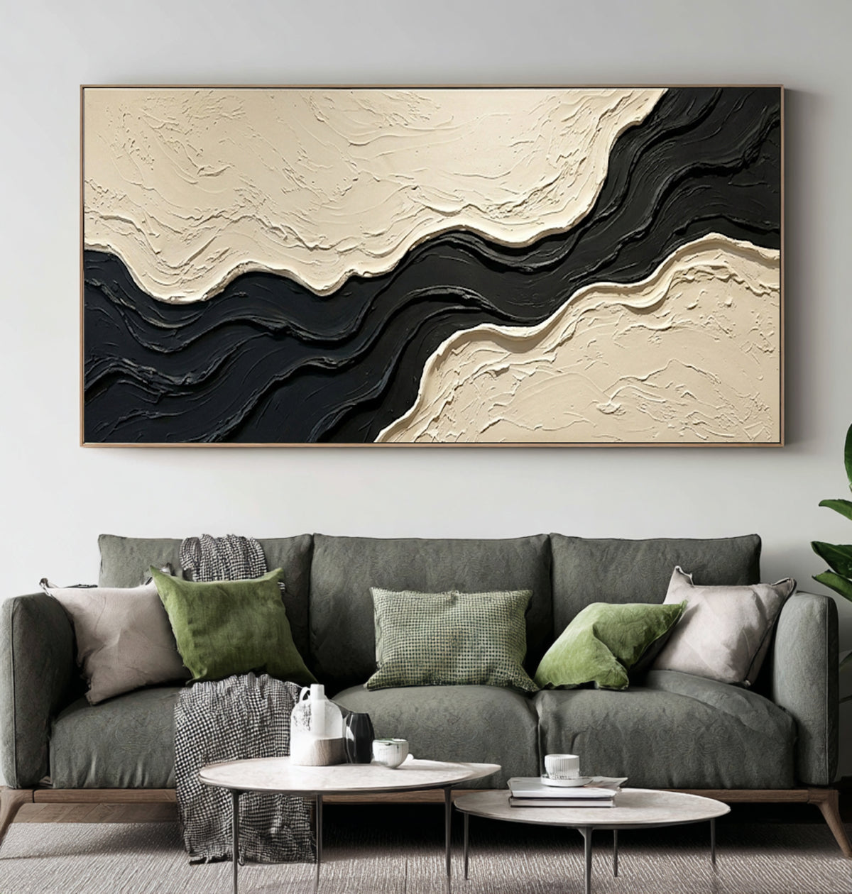 Large Architectural Textured Abstract Wall Art Black Ivory Oil Painting Contemporary Luxury Interior Design Artwork