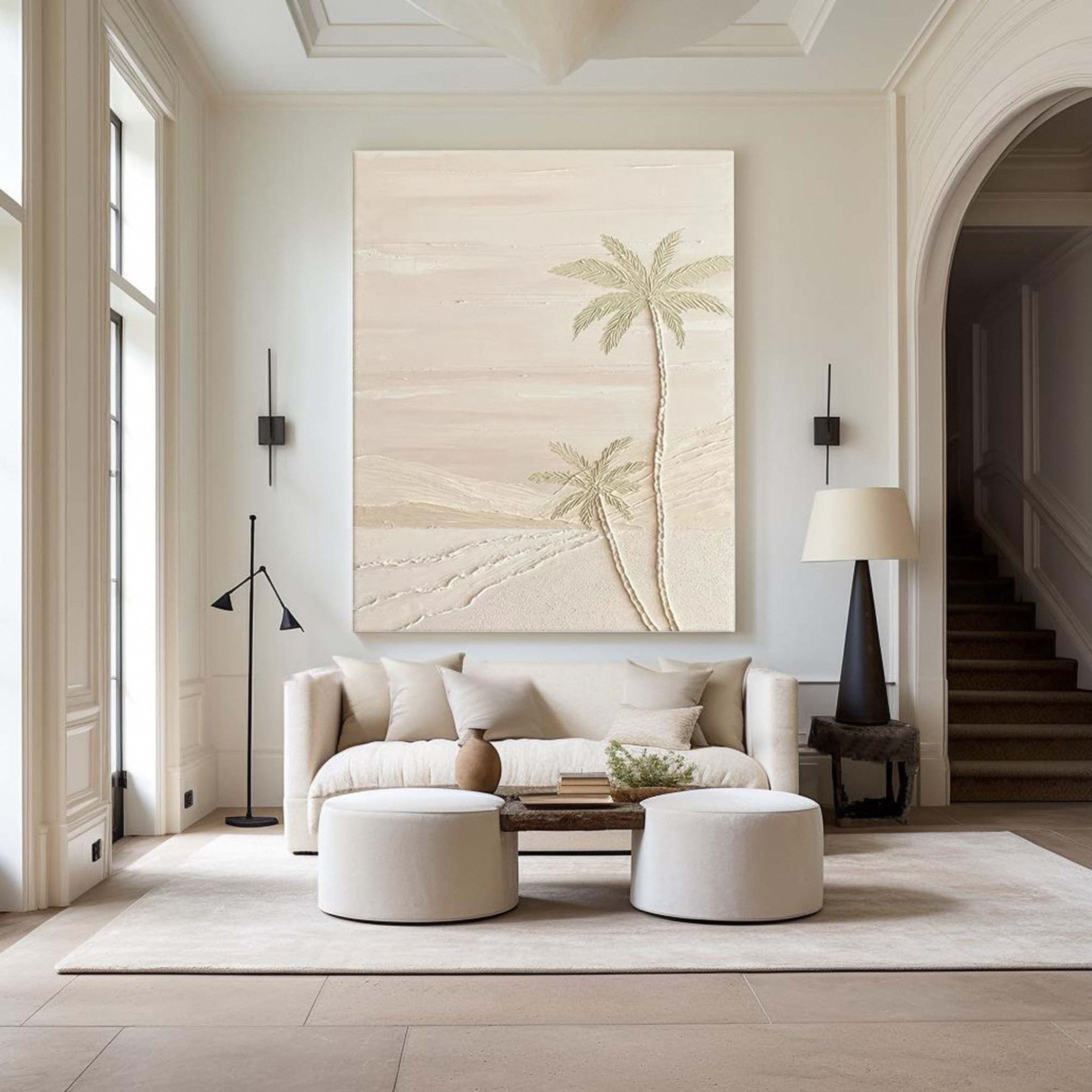 Sandy Palms: Contemporary Neutral Painting, Tactile Beach Scene #MM506