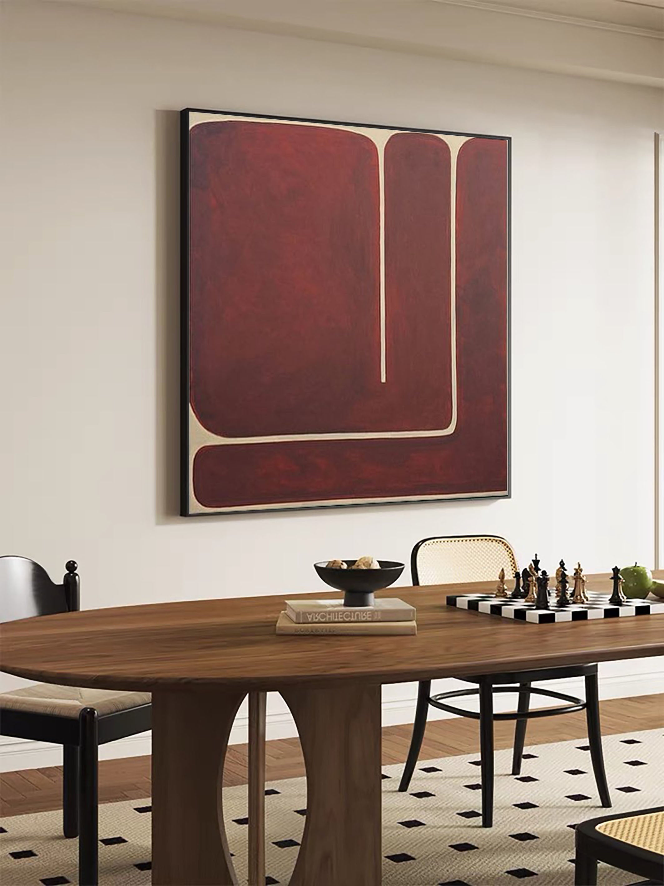 Rustic Red Geometric Abstract Canvas Modern Home Decor #MM080