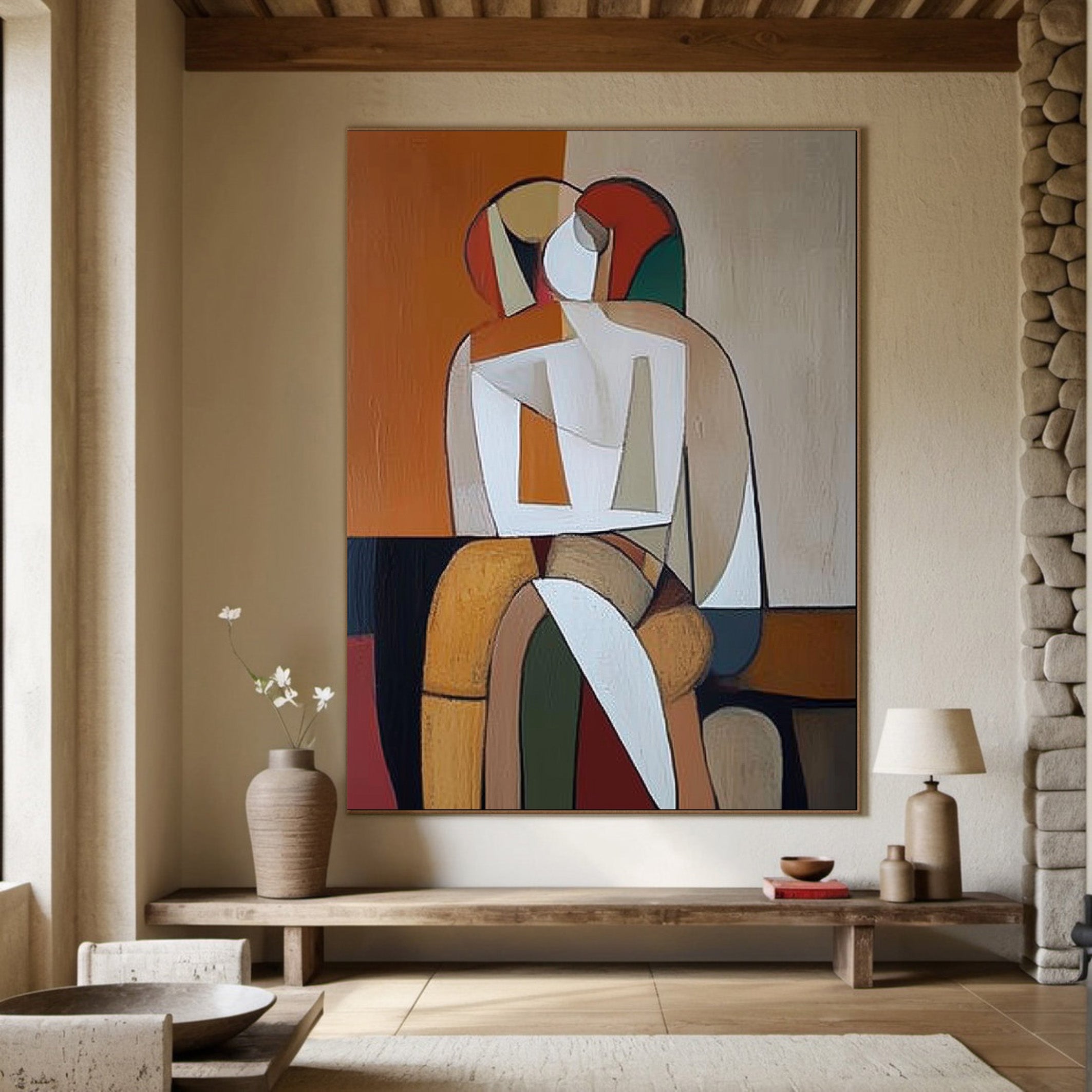 Geometric Embrace: Modern Stylized Figures,Abstract Portrait #MM541