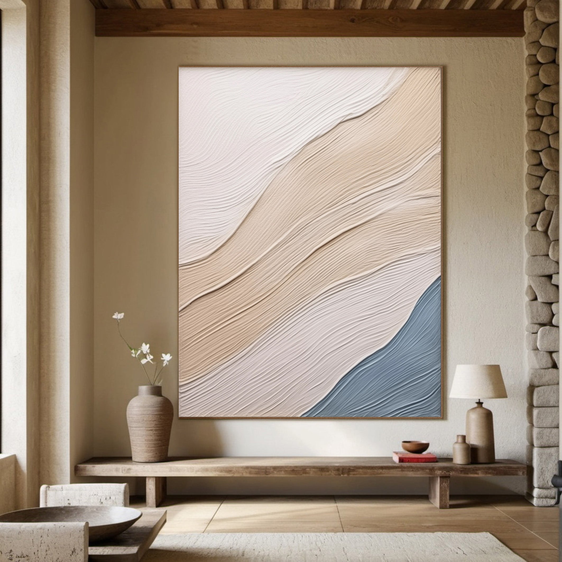 Sculpted Serenity: 3D Textured Abstract, Minimalist Organic Art #MM523