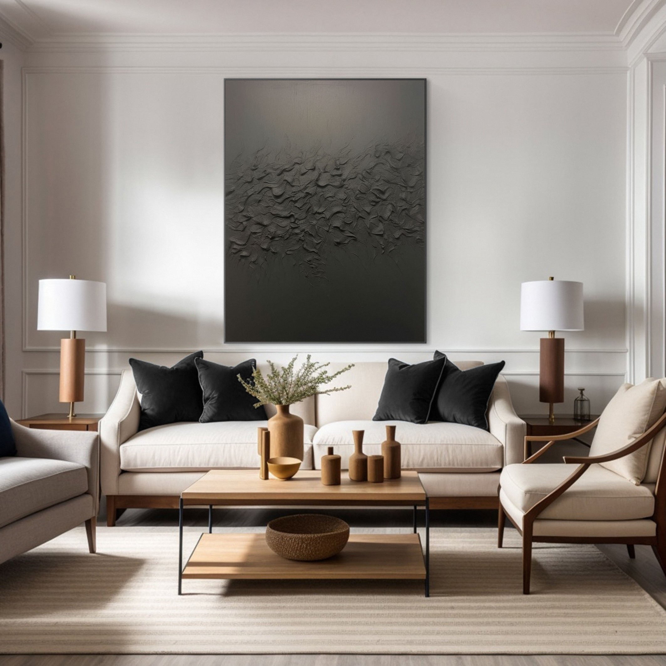 Black Contemporary Wall Art, Organic Textured Design #MM507