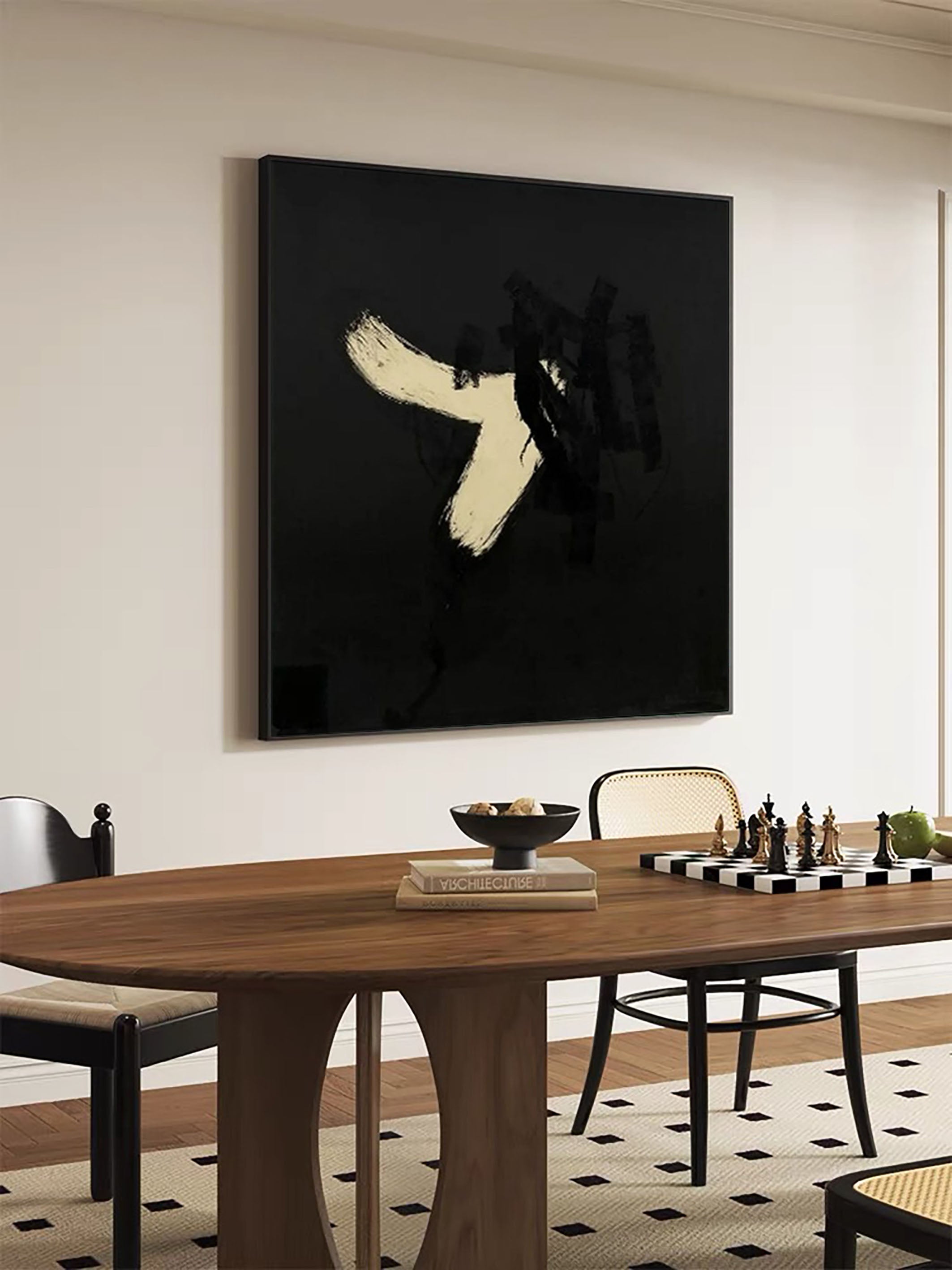 لوحة تجريدية ديناميكية جريئة بالأبيض والأسود #MM078