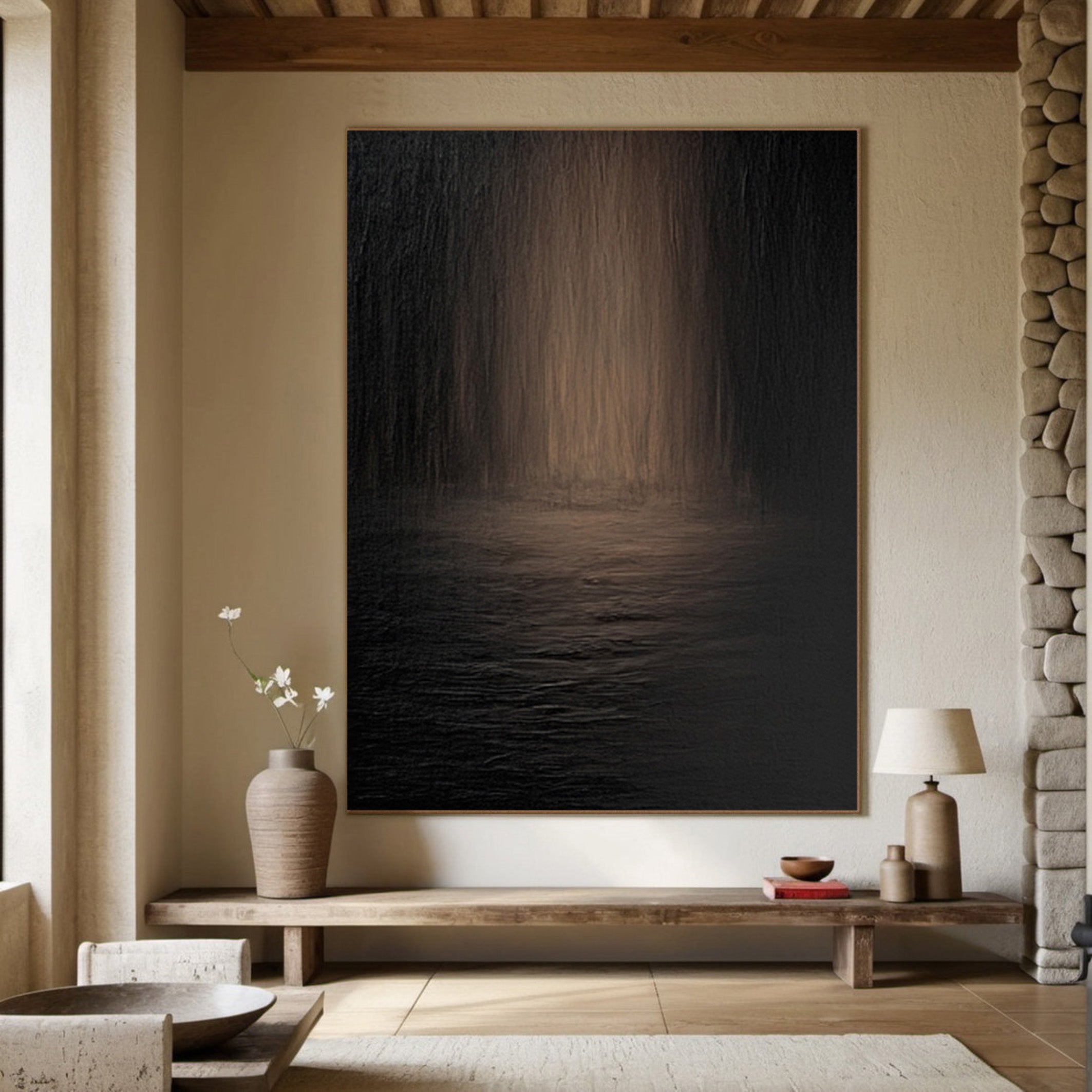 Nocturne Waters: Modern Dark Abstract with Subtle Reflections #MM566