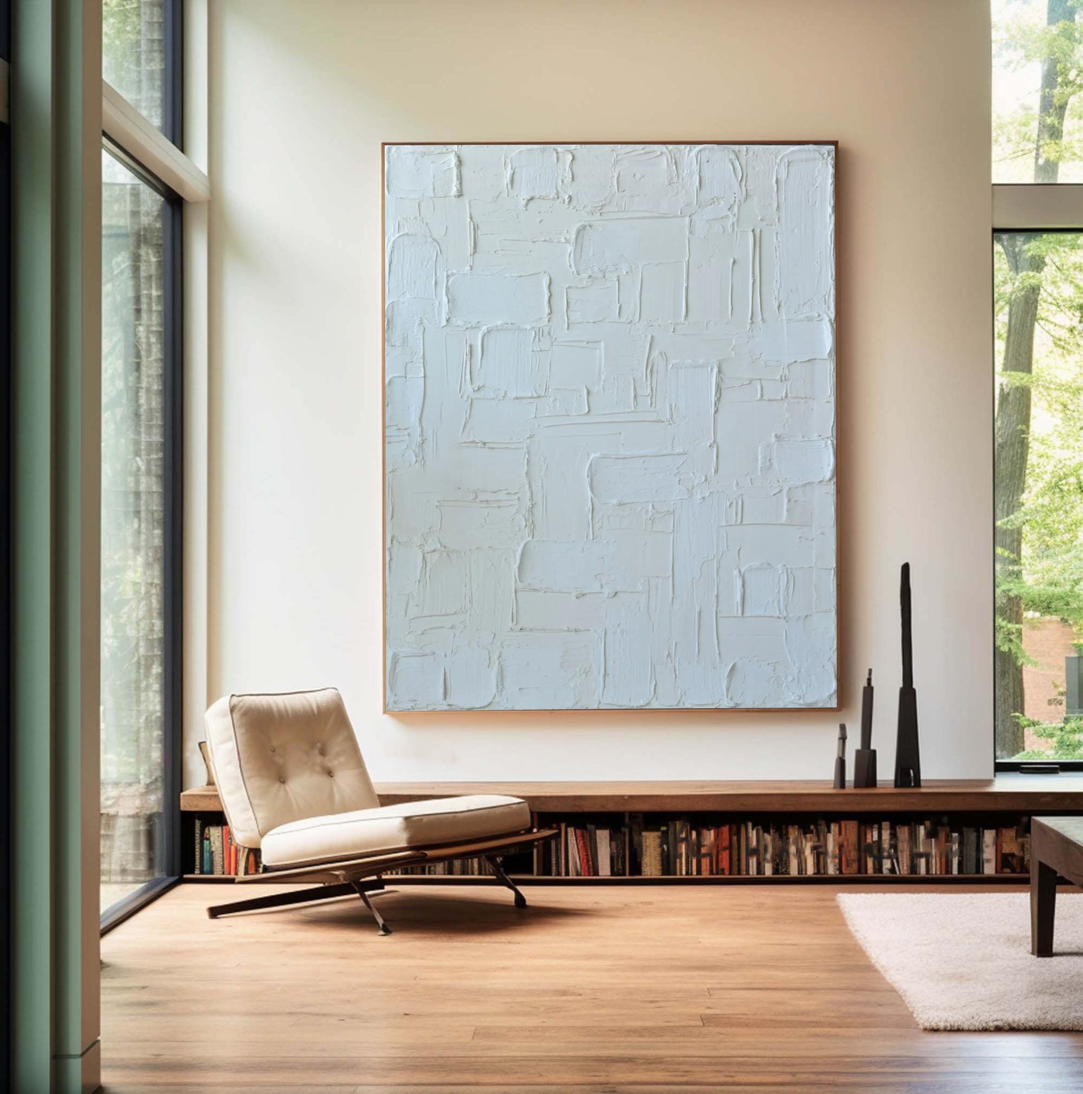 Oversized Minimalist White Textured Wall Art For Home #MM101