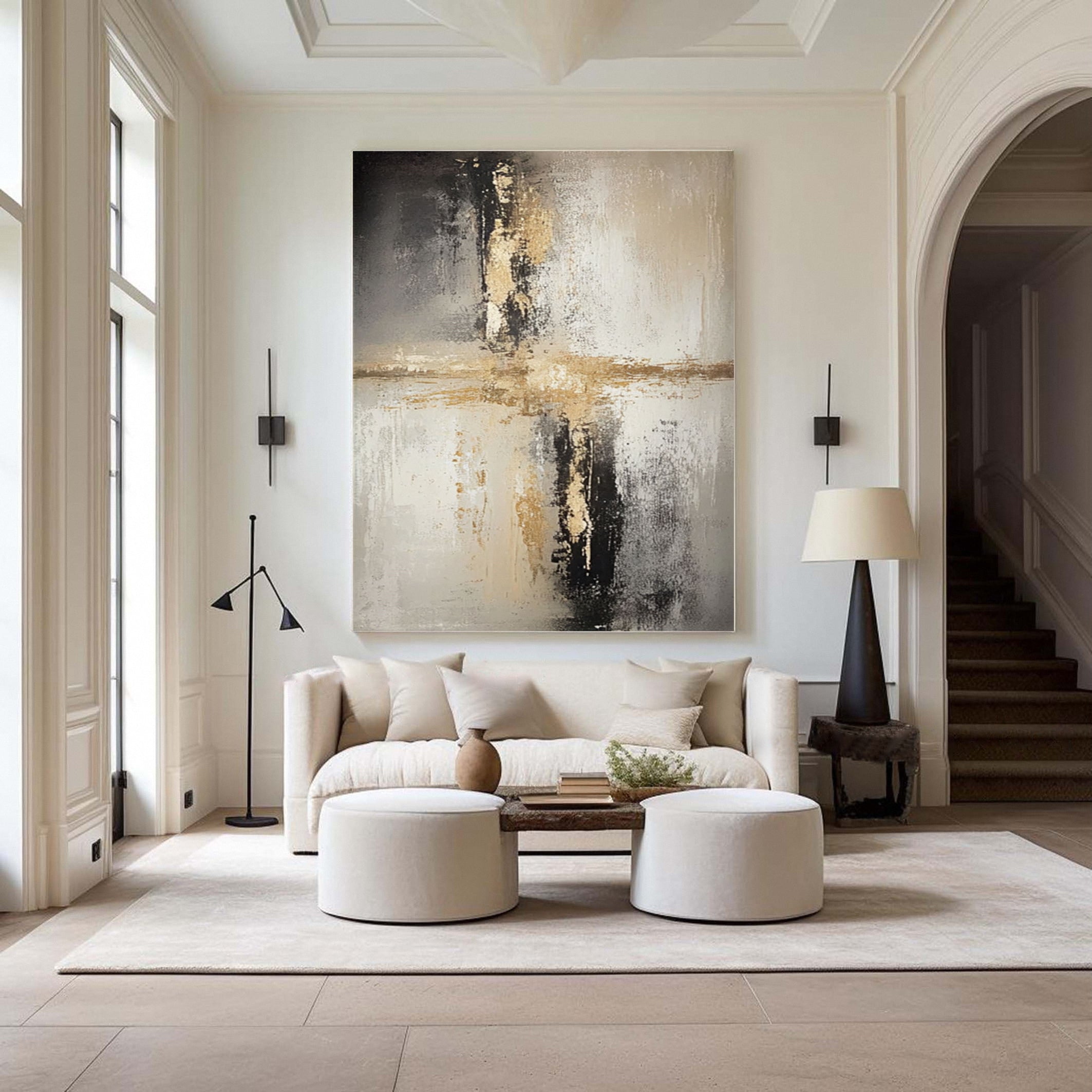 Modern Abstract Wall Painting, Textured with Metallic Gold #MM503