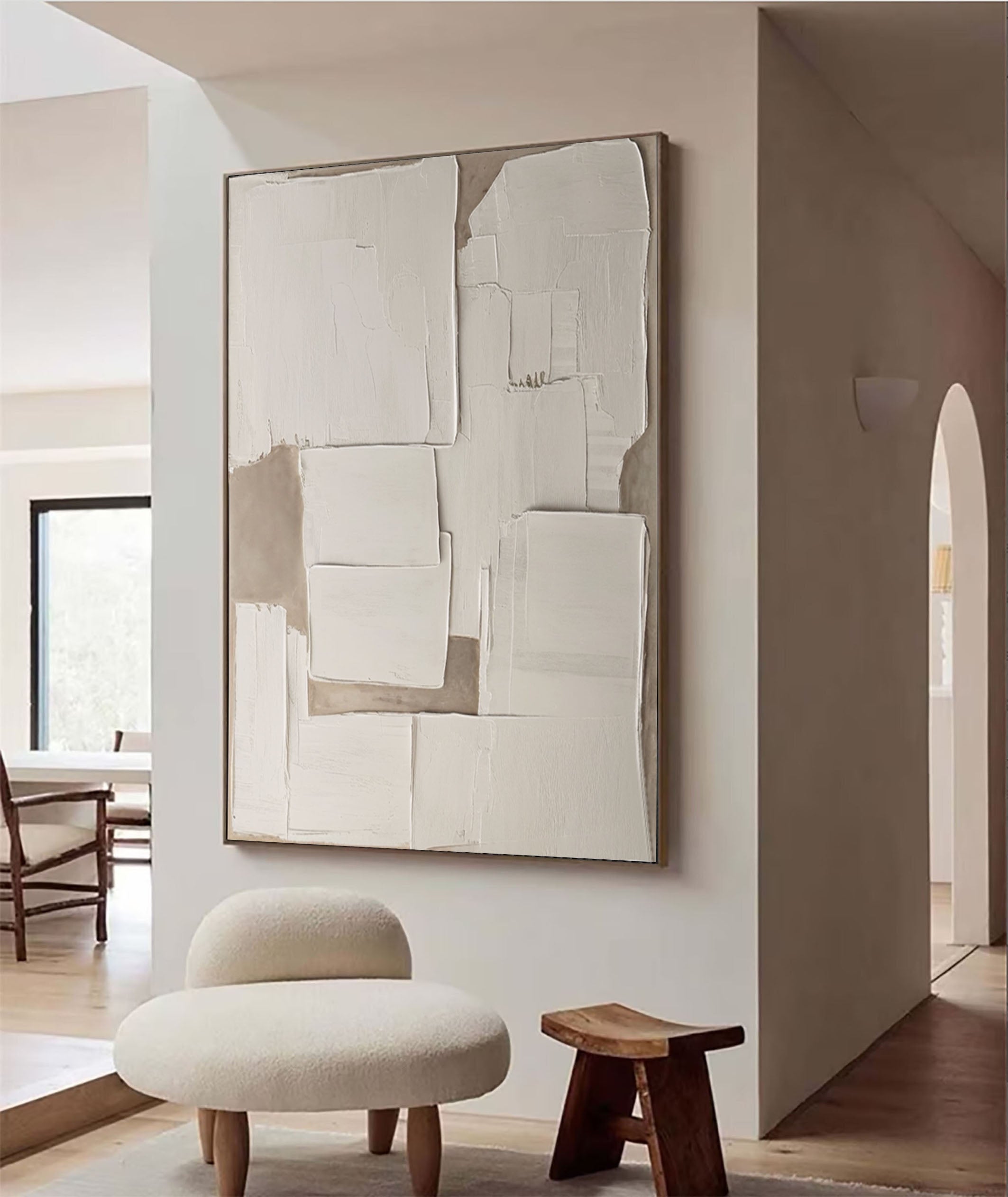 3D Modern Abstract Canvas, Beige and White Relief #MM504