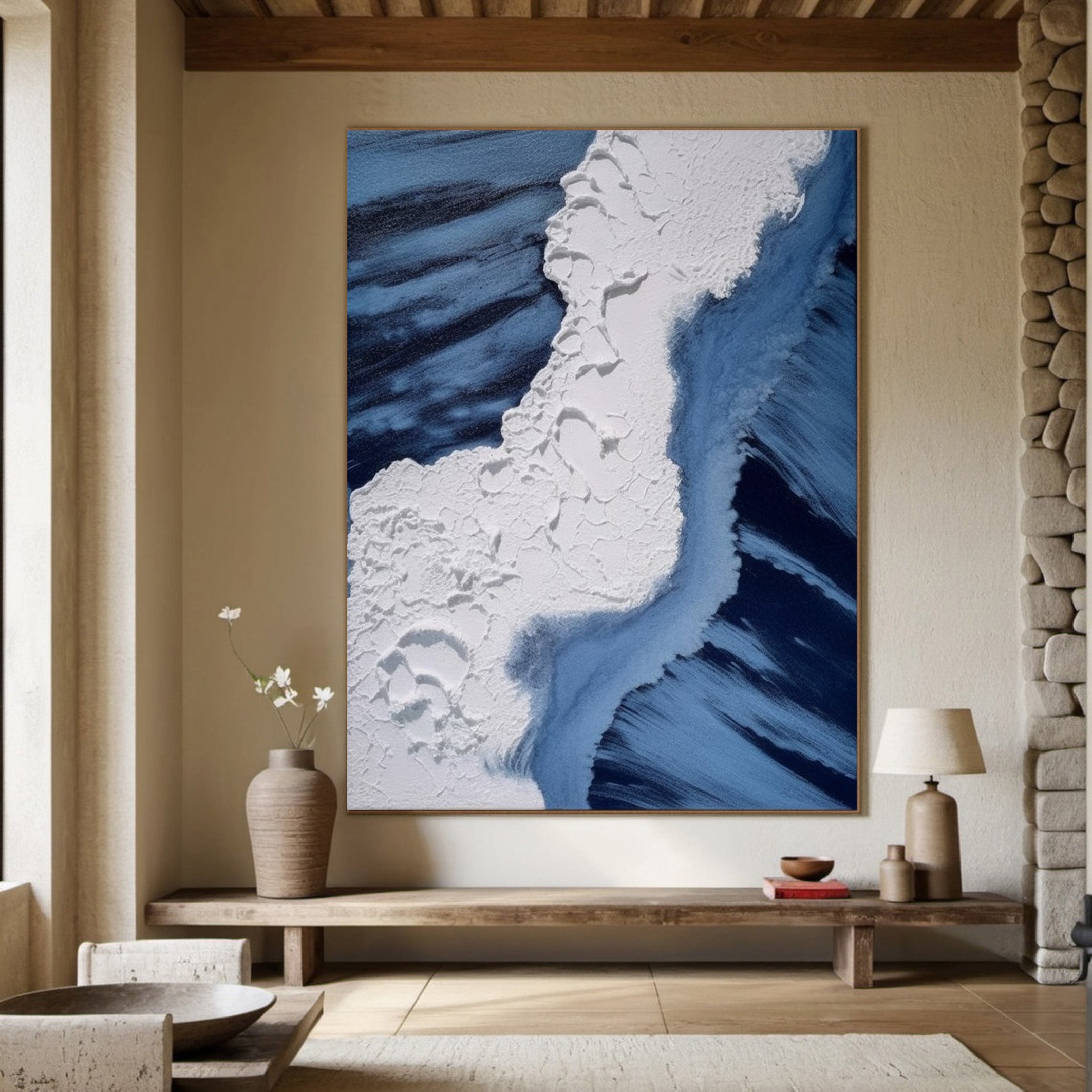 Whitecaps Embrace: Impasto Ocean Painting, Dynamic Coastal Art #MM521