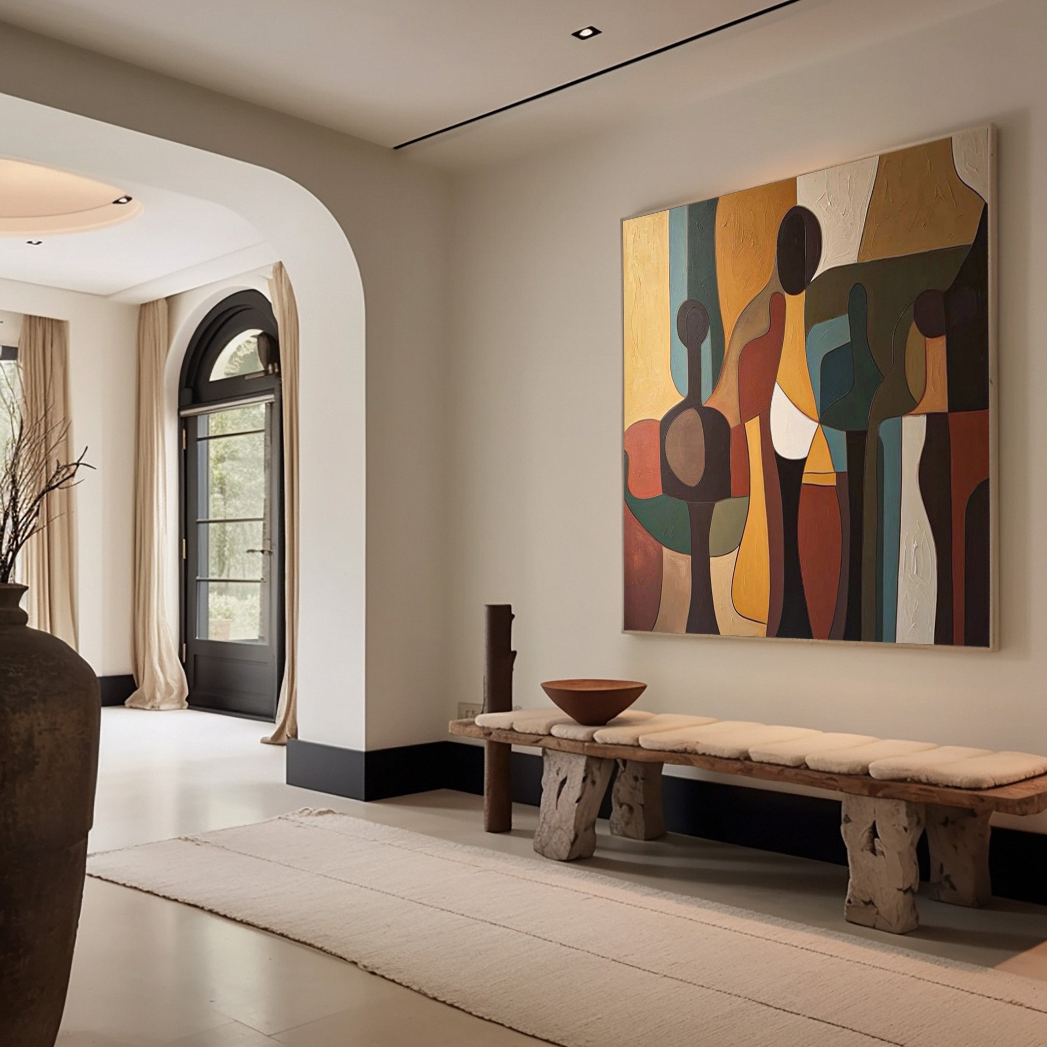 Cubist Gathering: Abstract Figure Composition, Rich Earth Tones #MM502