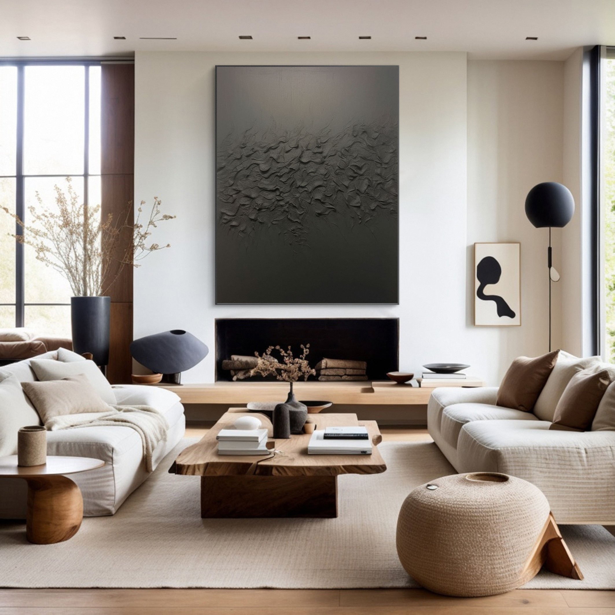 Black Contemporary Wall Art, Organic Textured Design #MM507