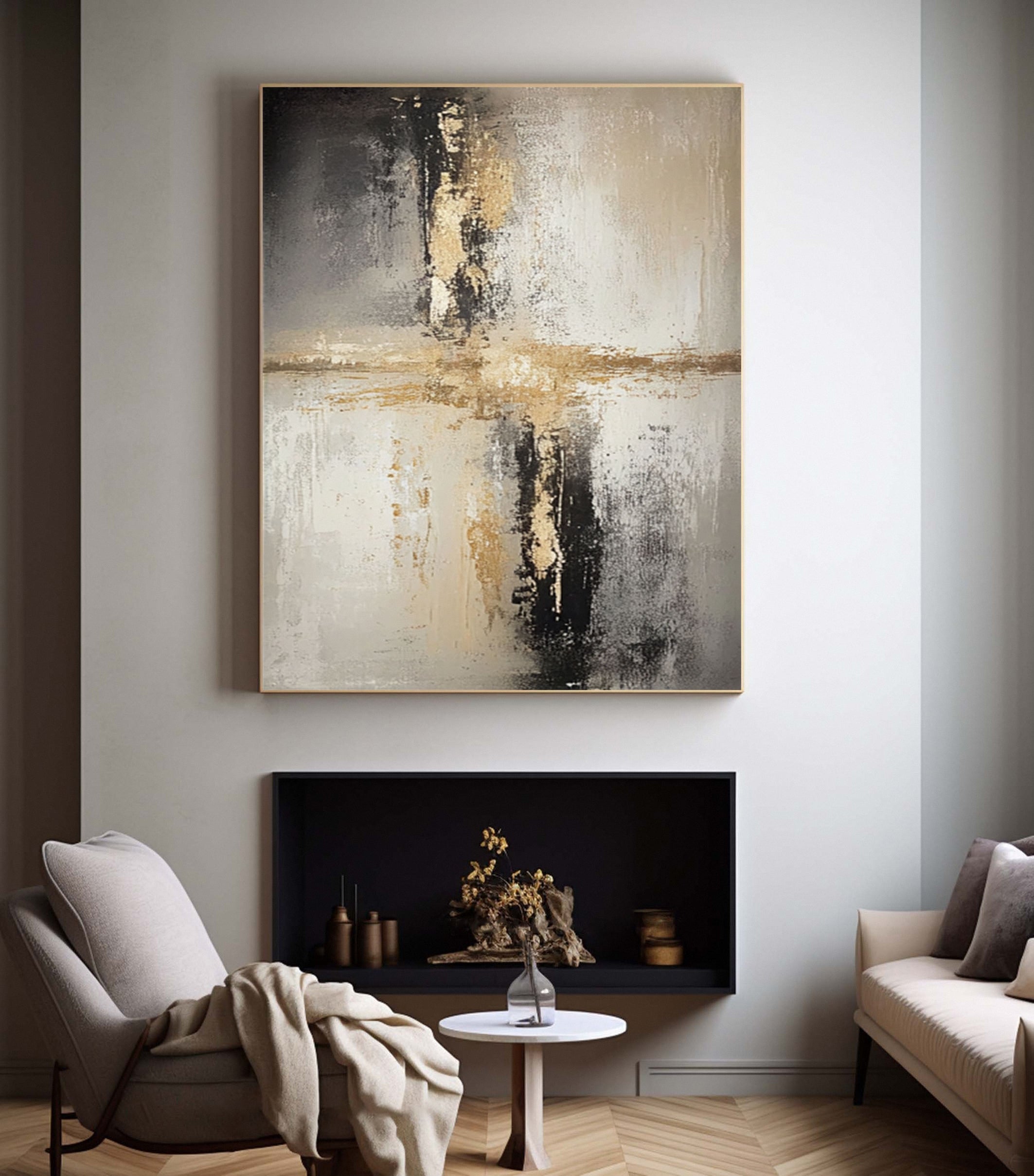 Modern Abstract Wall Painting, Textured with Metallic Gold #MM503