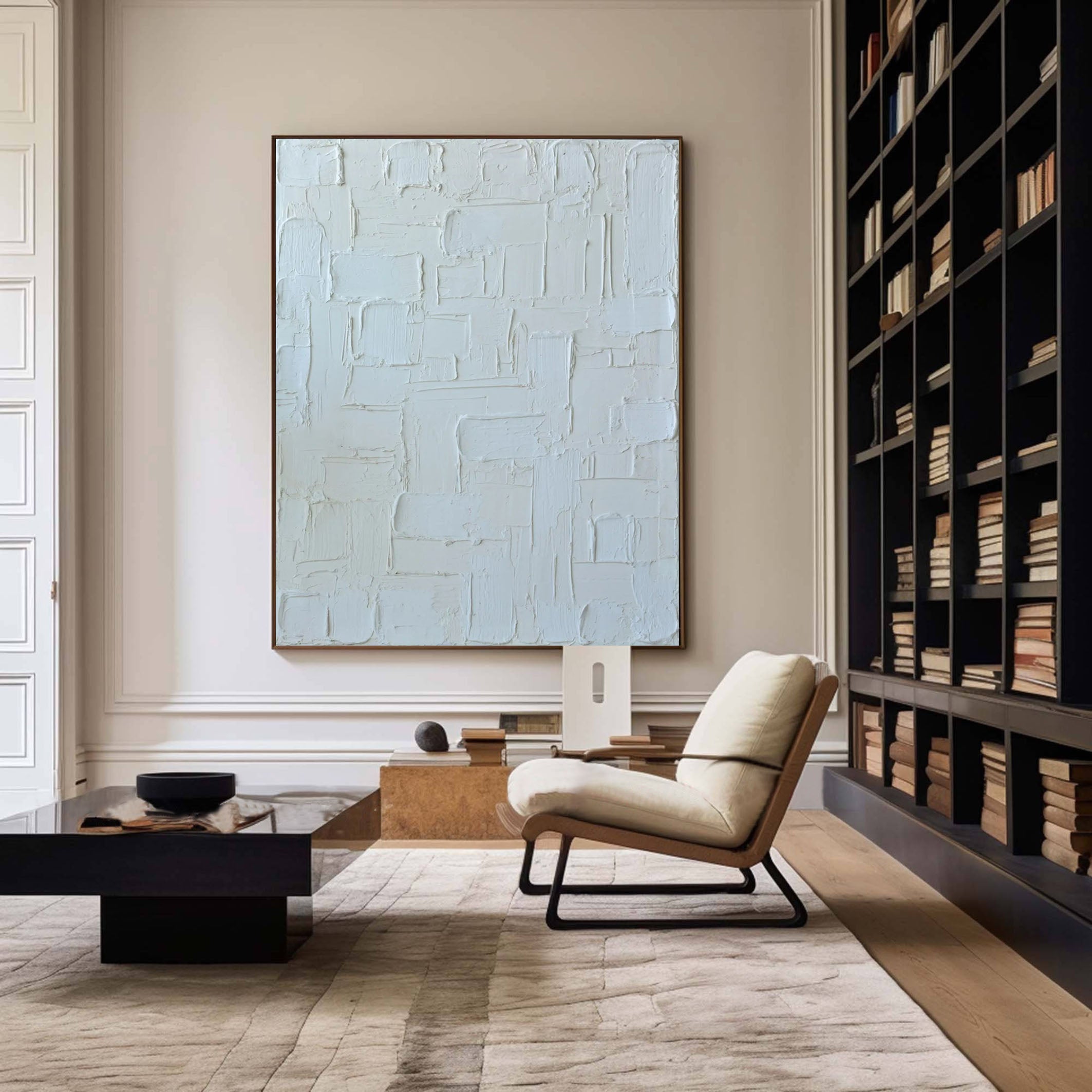 Oversized Minimalist White Textured Wall Art For Home #MM101