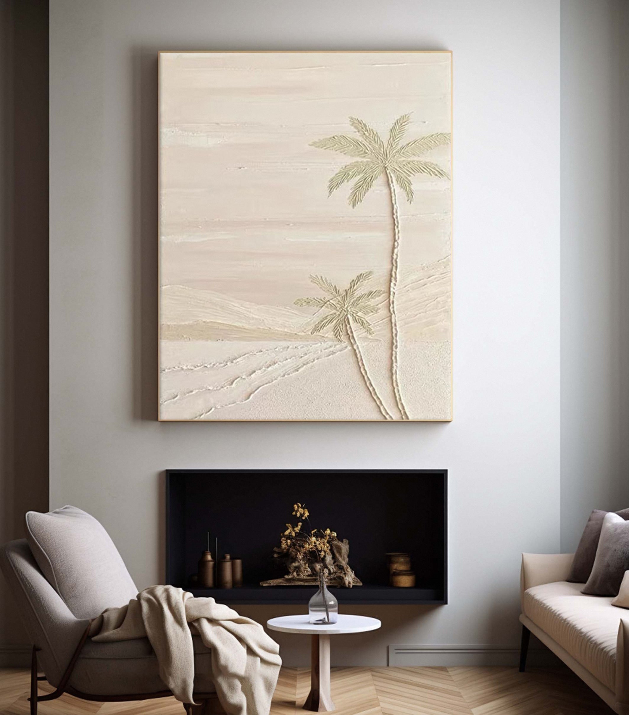 Sandy Palms: Contemporary Neutral Painting, Tactile Beach Scene #MM506