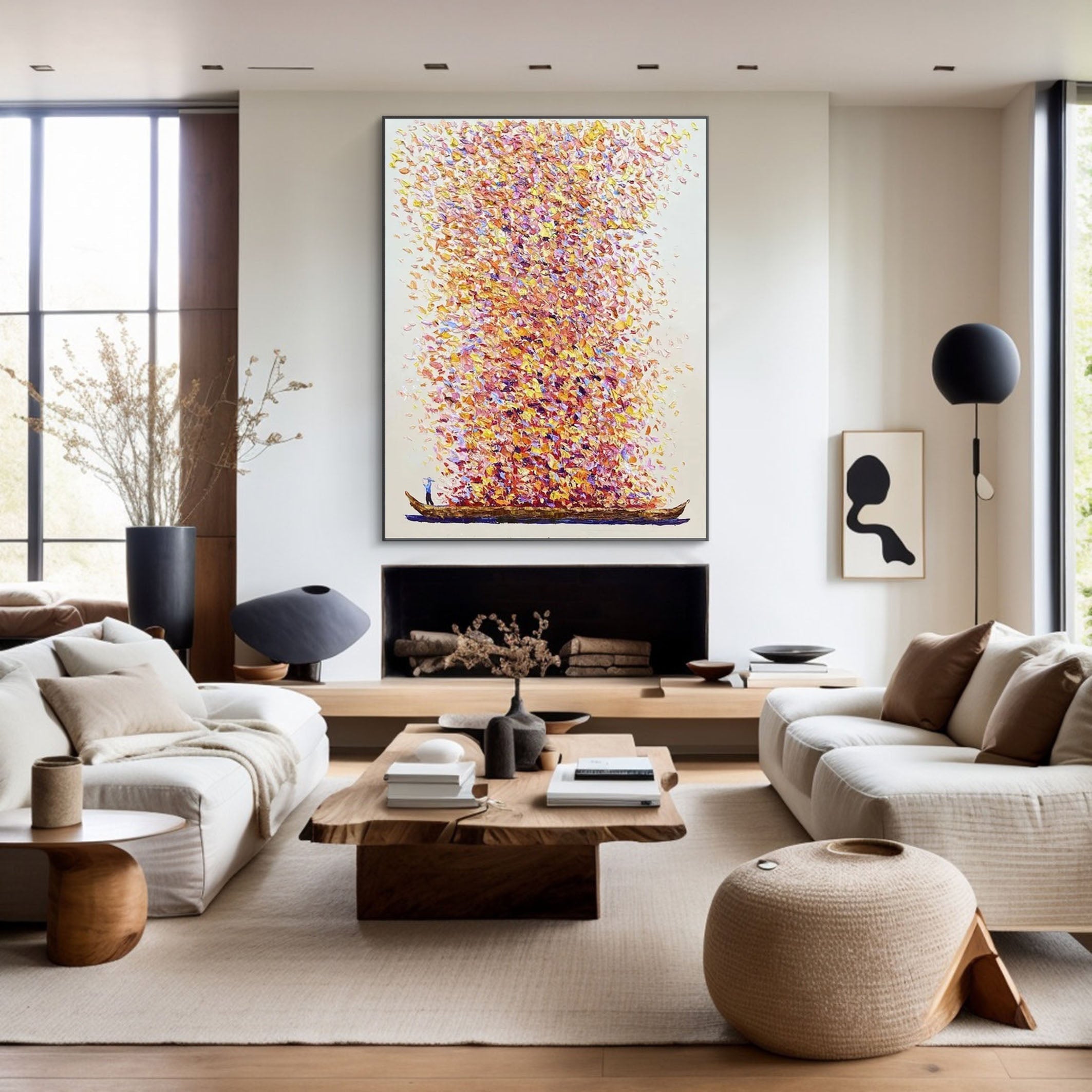 لوحة فنية تجريدية نابضة بالحياة على شكل قارب من القماش للديكور الحديث #AB046