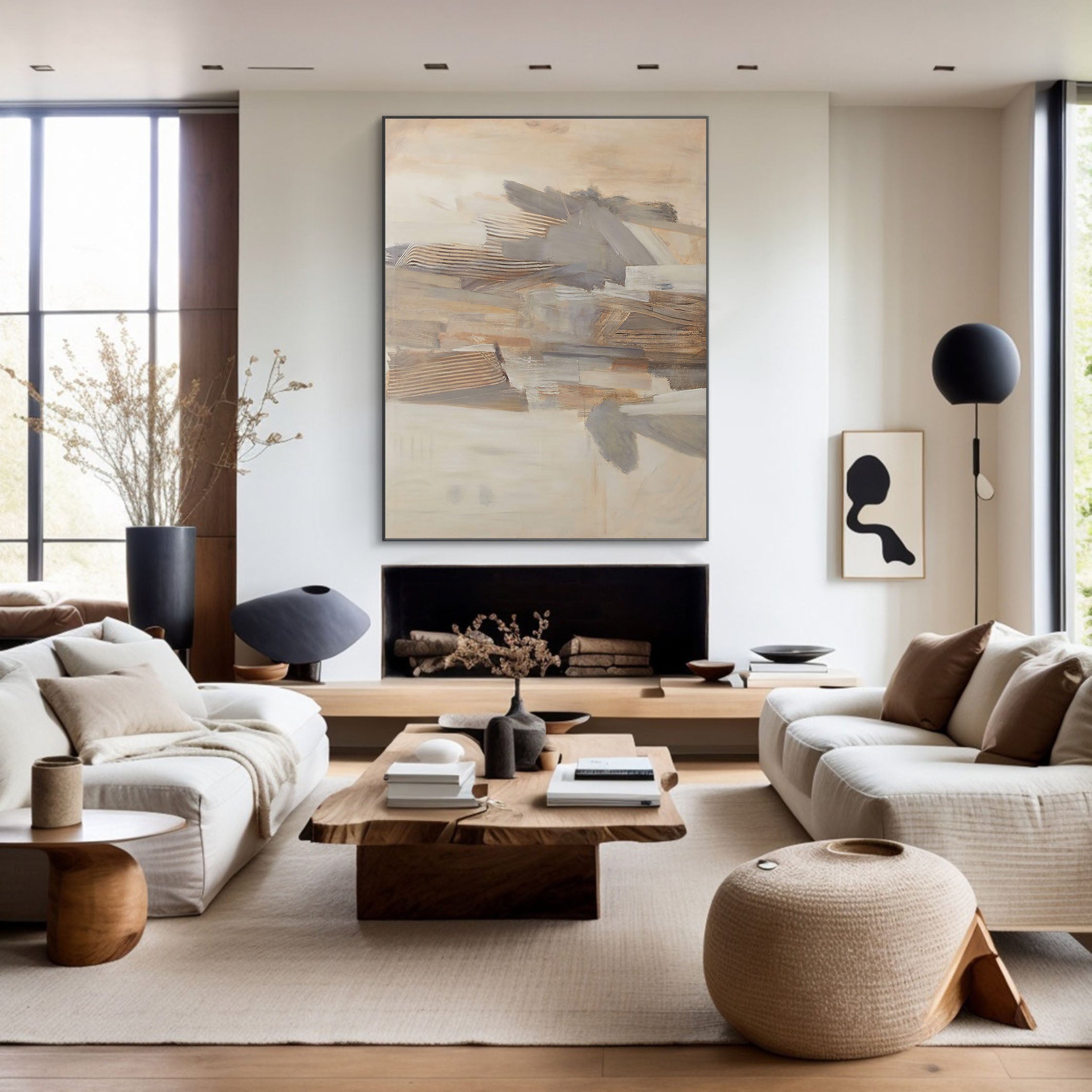 لوحة فنية جدارية معاصرة تجريدية مخططة بألوان الأرض #MM362