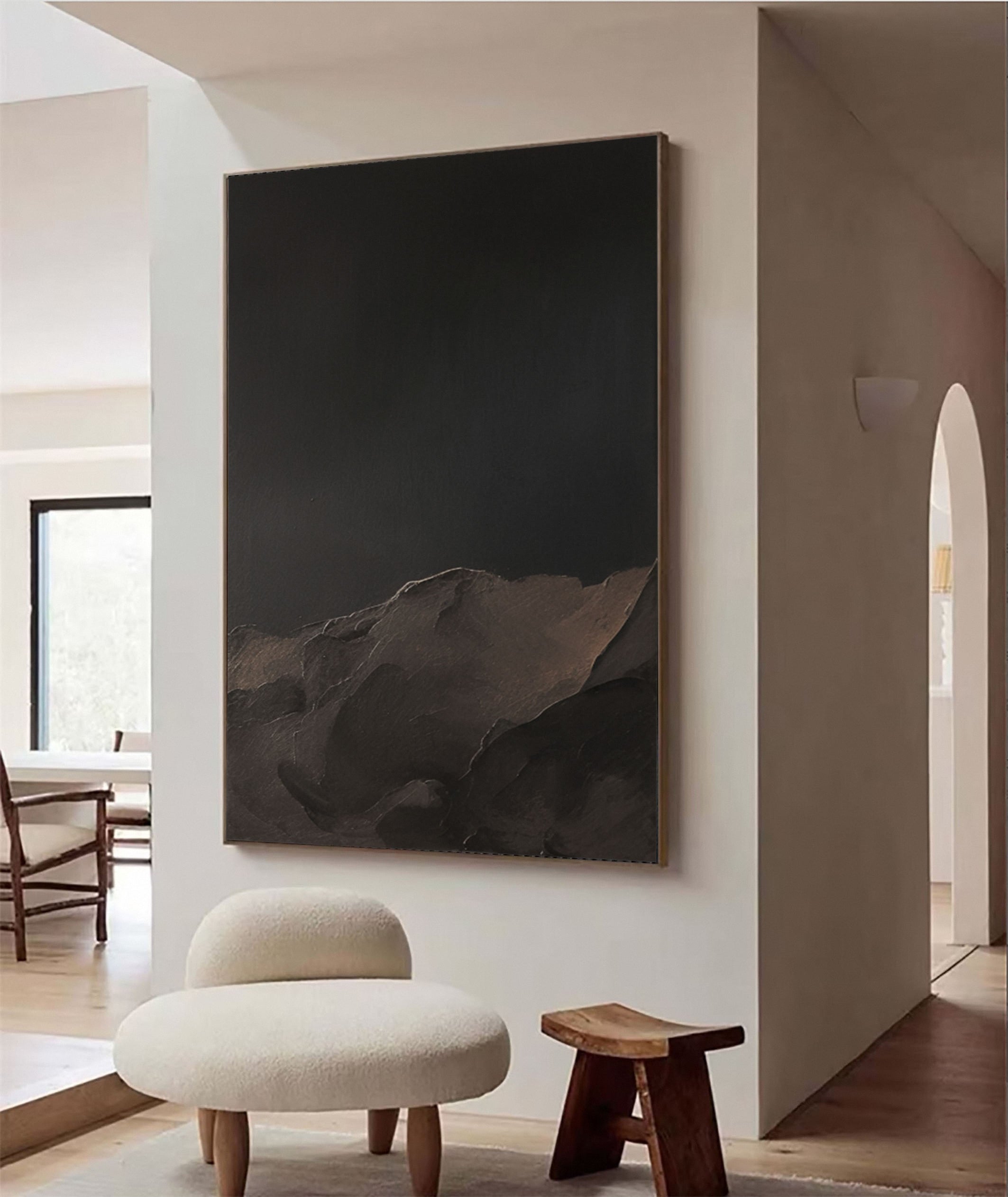 Snowy Mountain In Dark Textured Abstract Wall Art #MM505