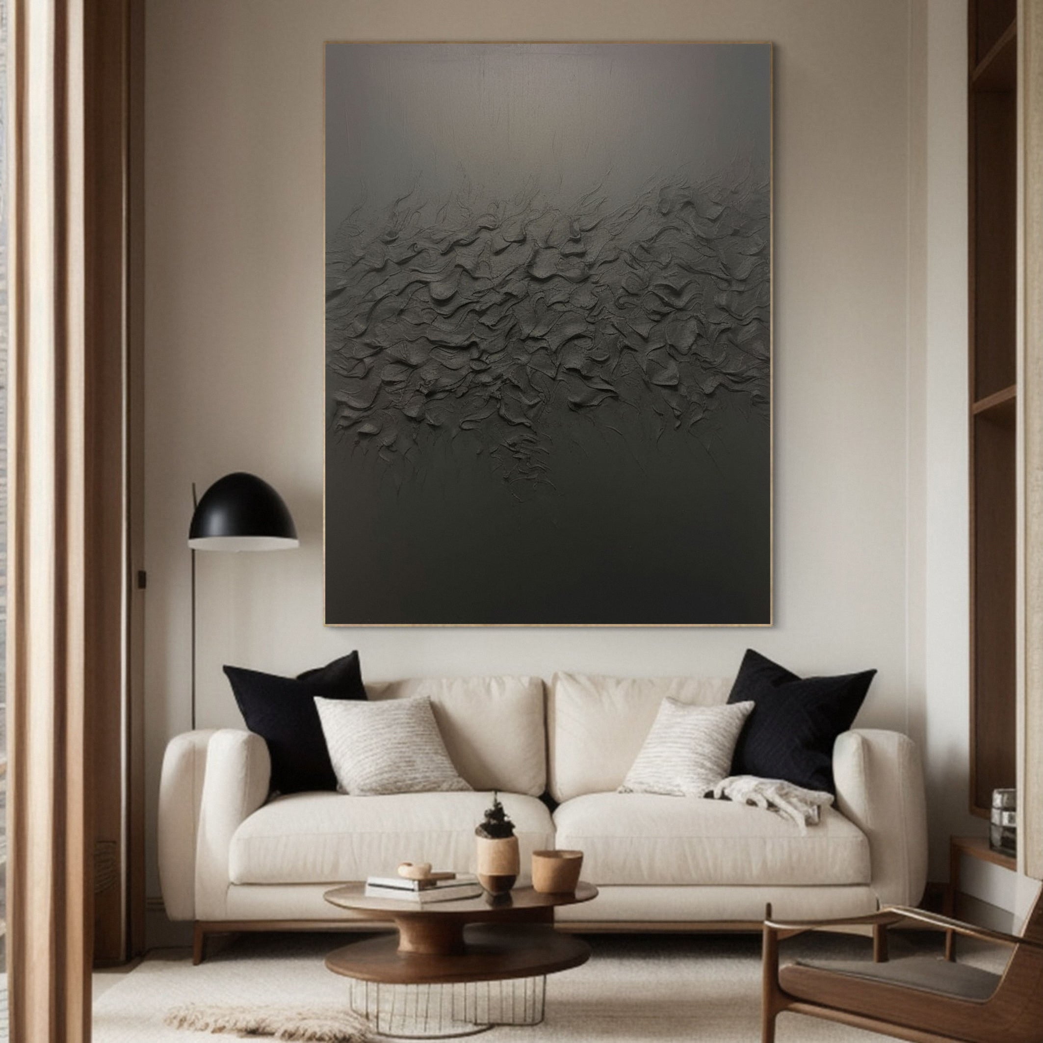 Black Contemporary Wall Art, Organic Textured Design #MM507