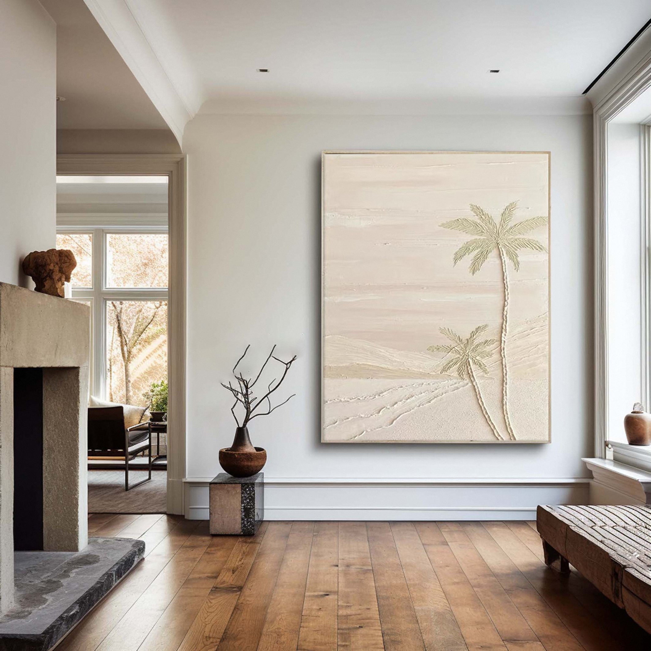 Sandy Palms: Contemporary Neutral Painting, Tactile Beach Scene #MM506