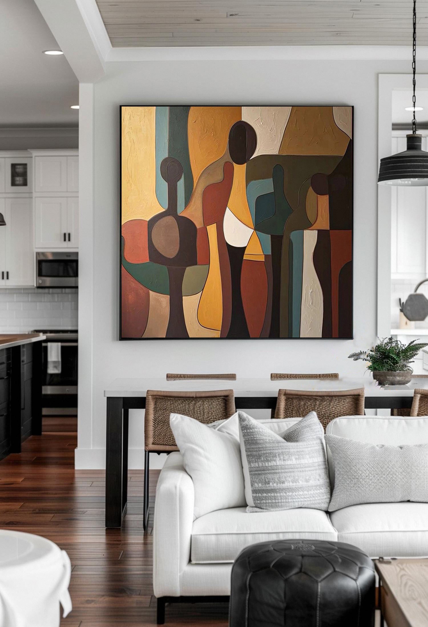 Cubist Gathering: Abstract Figure Composition, Rich Earth Tones #MM502