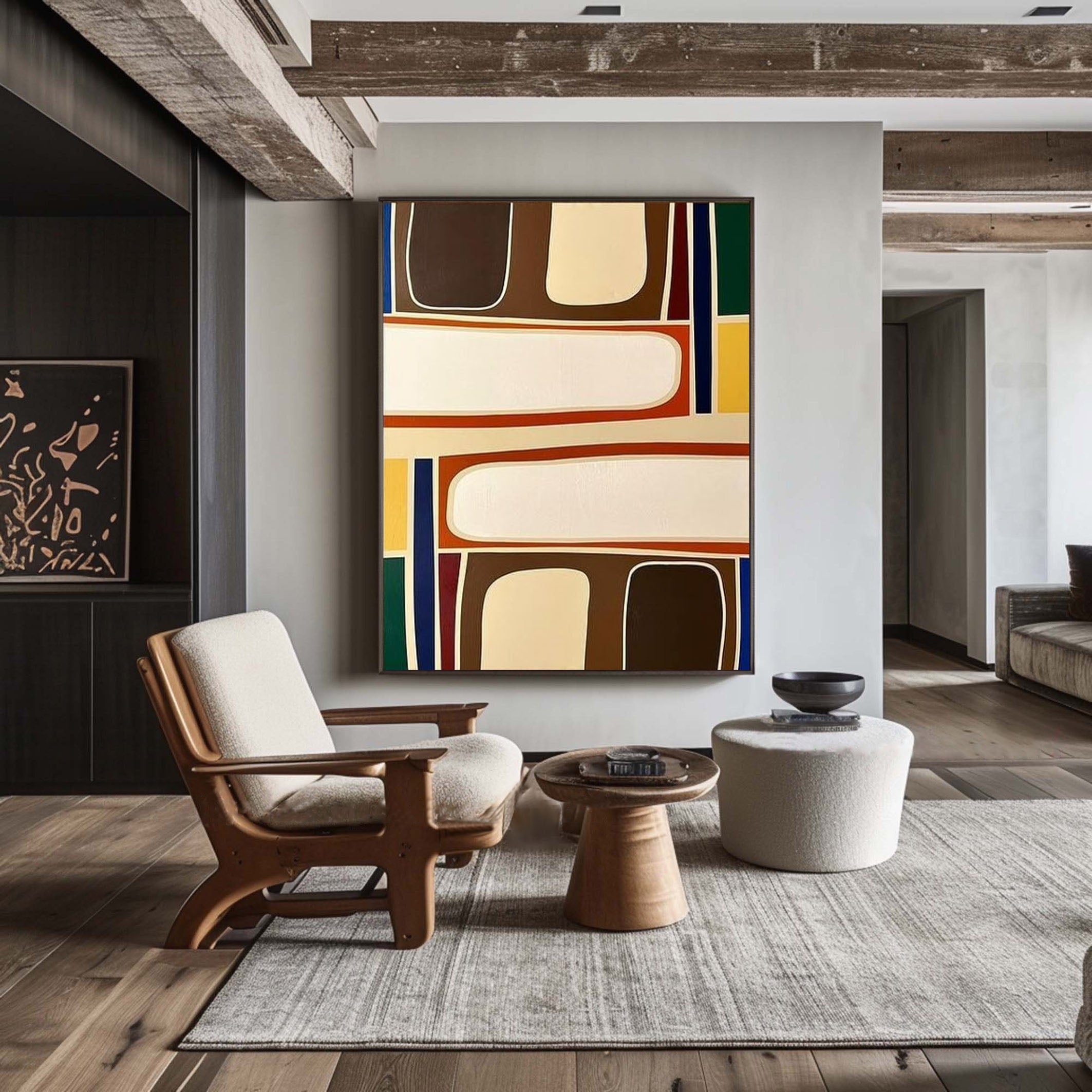 لوحة فنية جدارية تجريدية حديثة برسومات هندسية ملونة من القماش #AB023