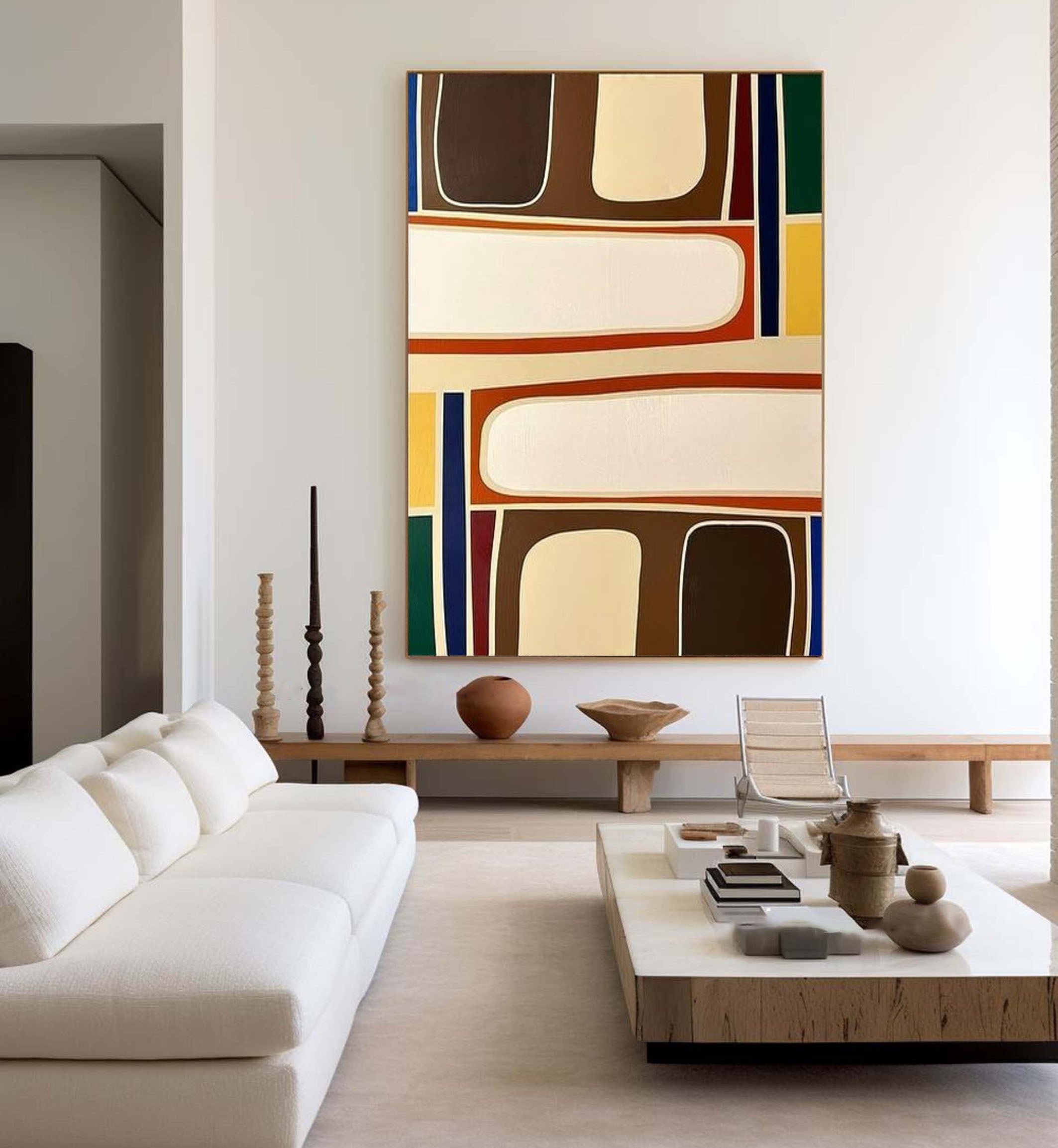 لوحة فنية جدارية تجريدية حديثة برسومات هندسية ملونة من القماش #AB023