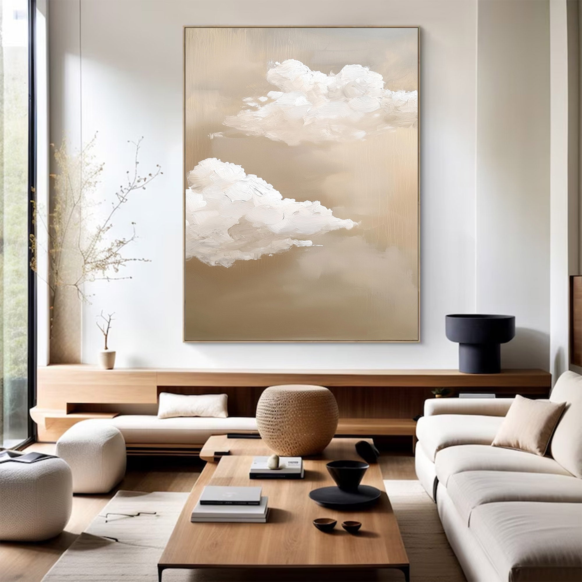 Large Beige Cloud Abstract Oil Painting | KelorArt #AG 120
